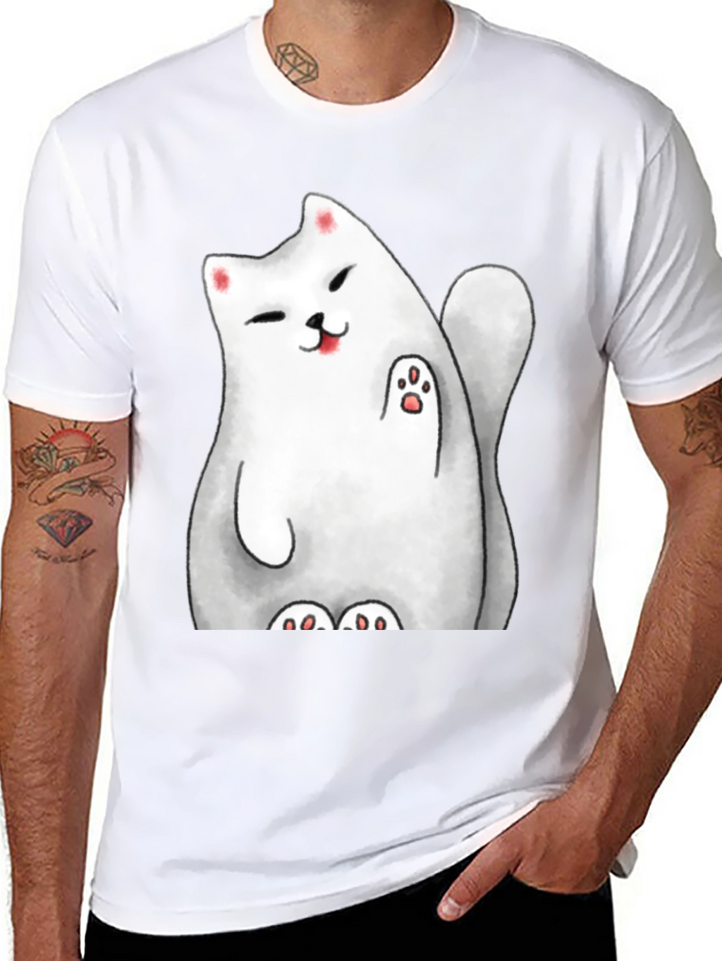 Lucky Cat Graphic Tee - Cute Cartoon Style