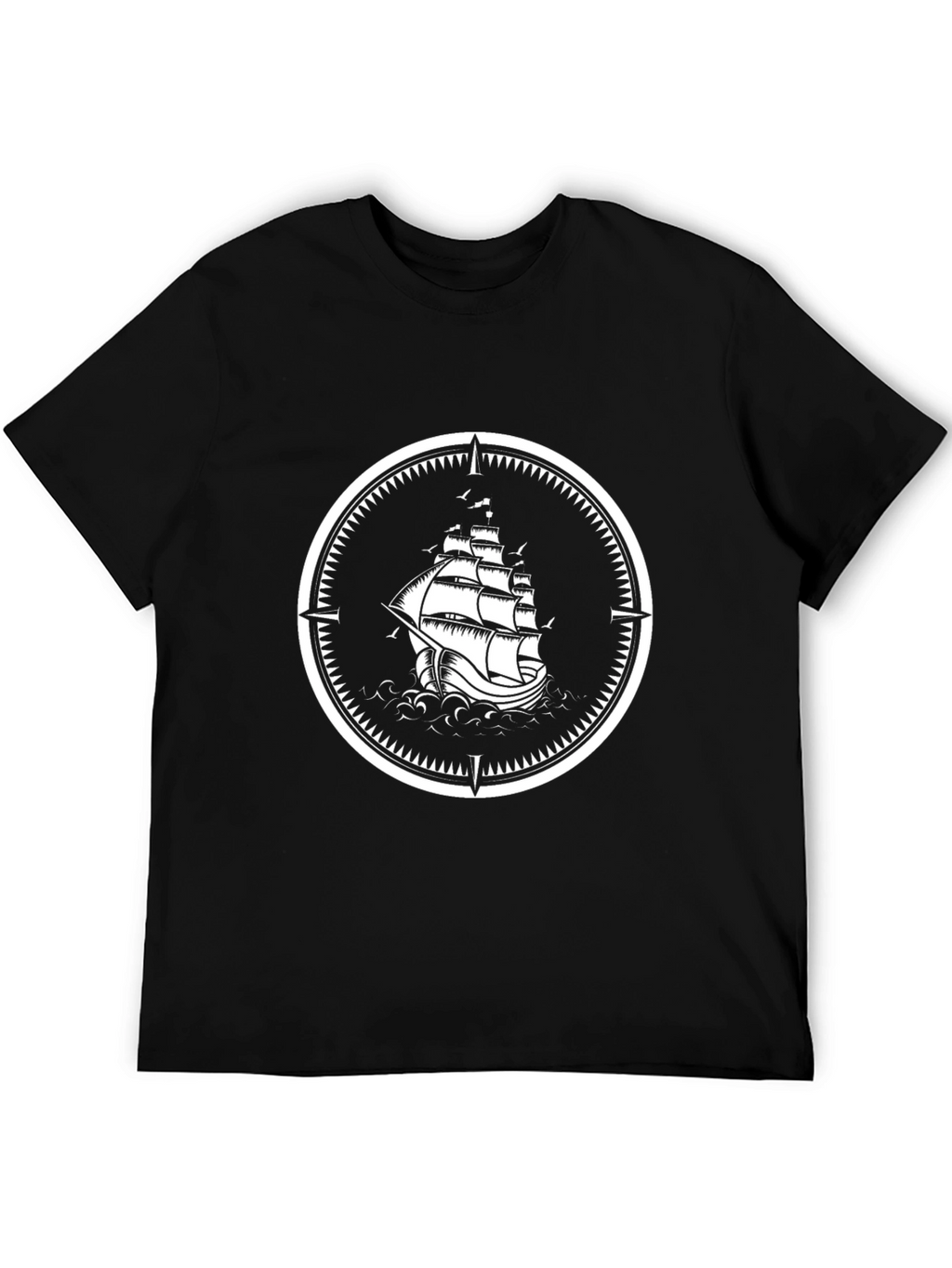 Nautical Sailboat Compass Graphic Black T-Shirt