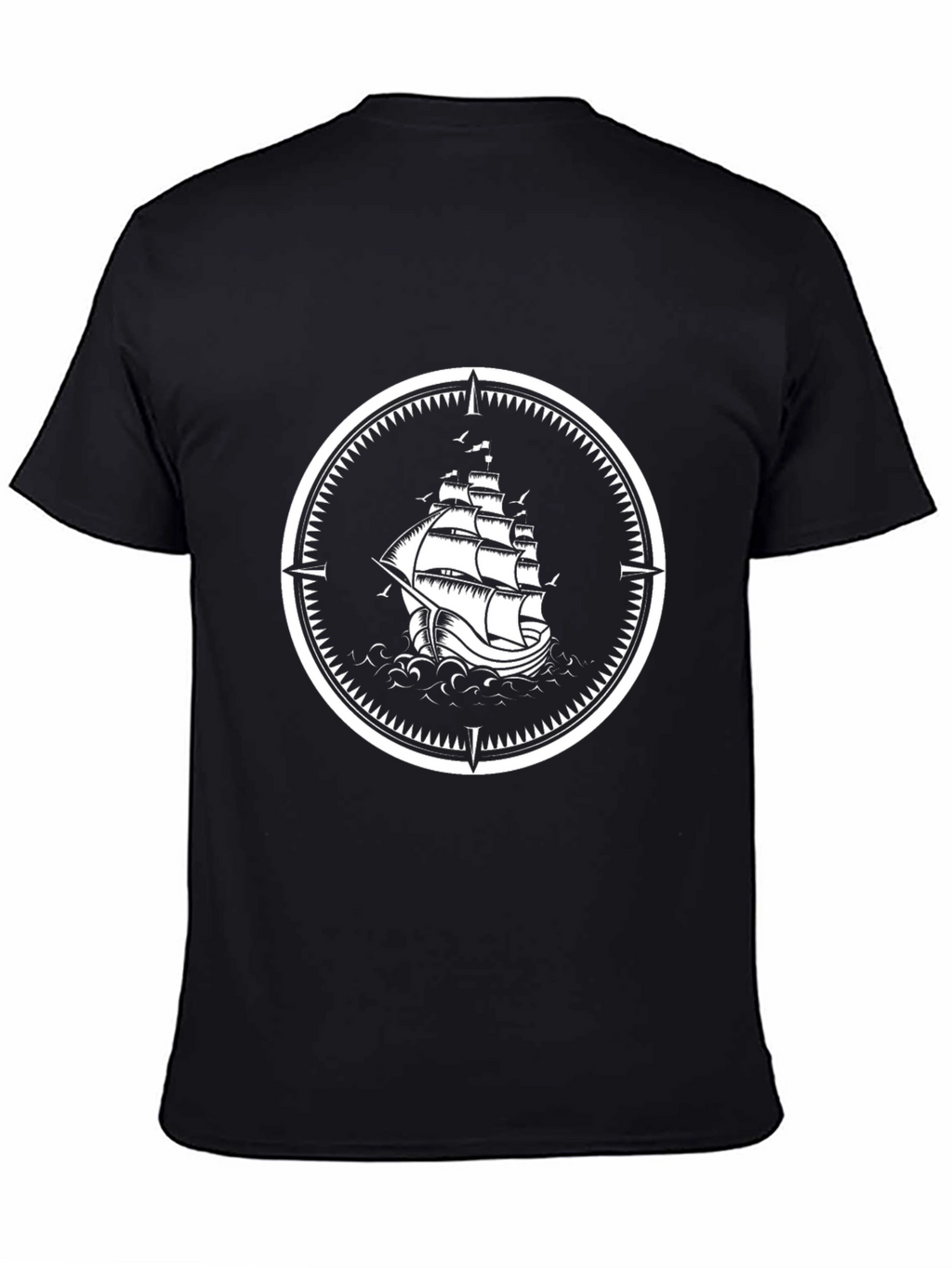 Nautical Sailboat Compass Graphic Black T-Shirt