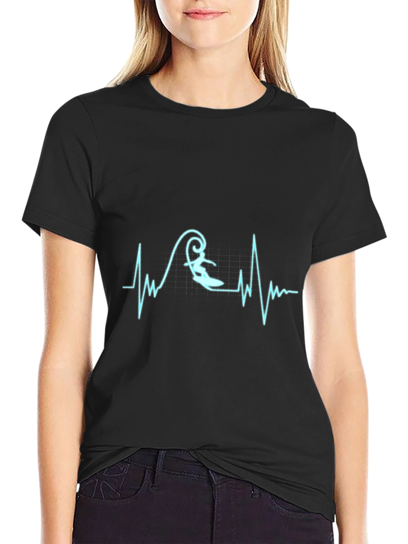 Surfing Heartbeat T-Shirt - Black Surf Life Tee