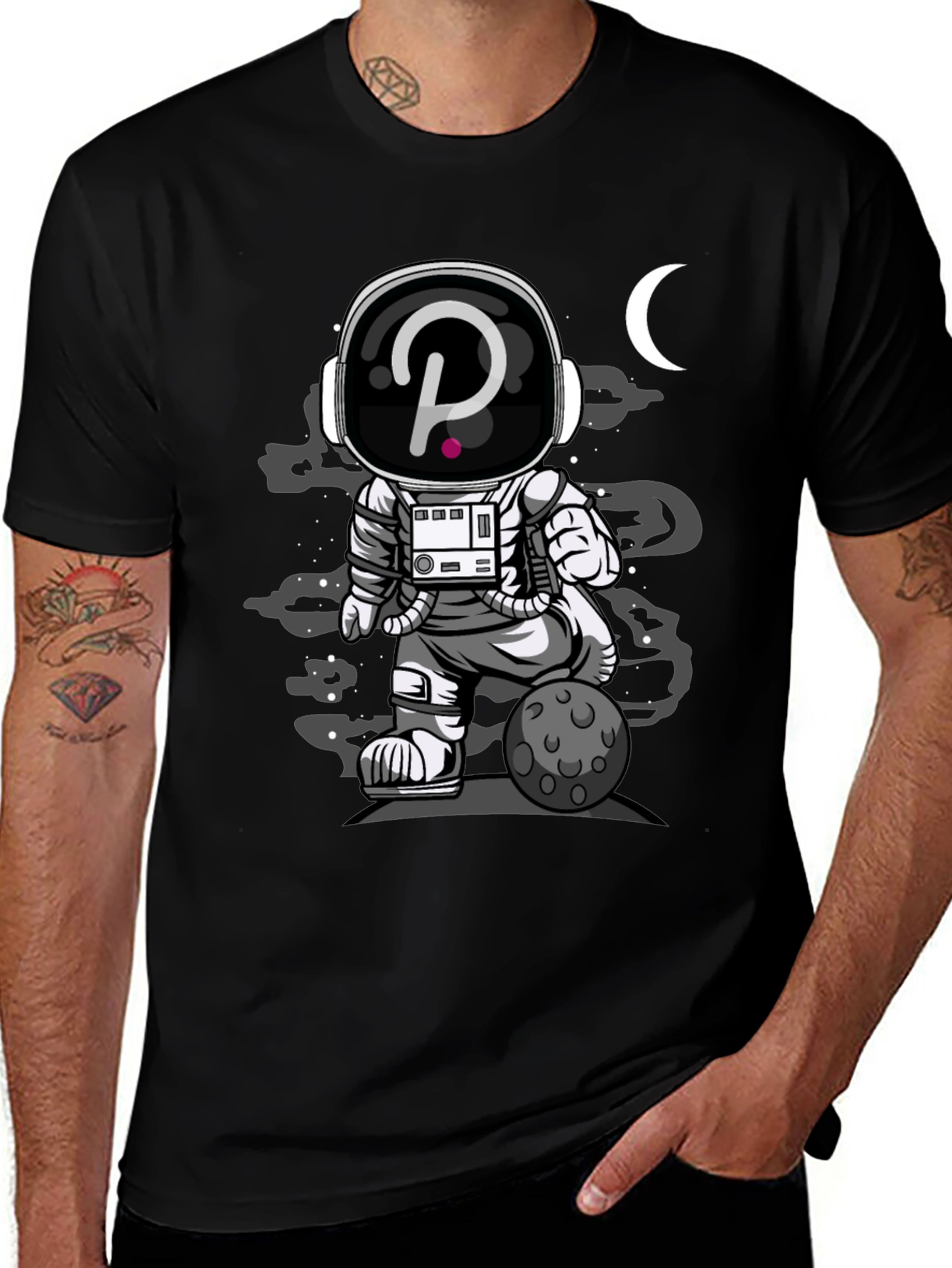 Astronaut Crypto T-Shirt - Black Cotton Graphic Tee