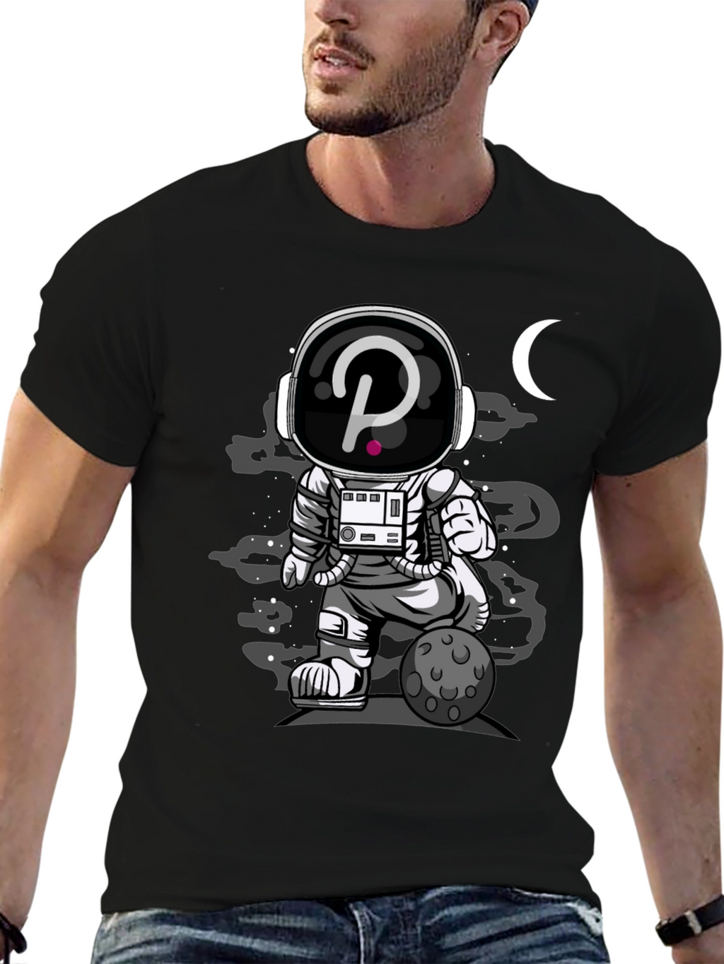 Astronaut Crypto T-Shirt - Black Cotton Graphic Tee