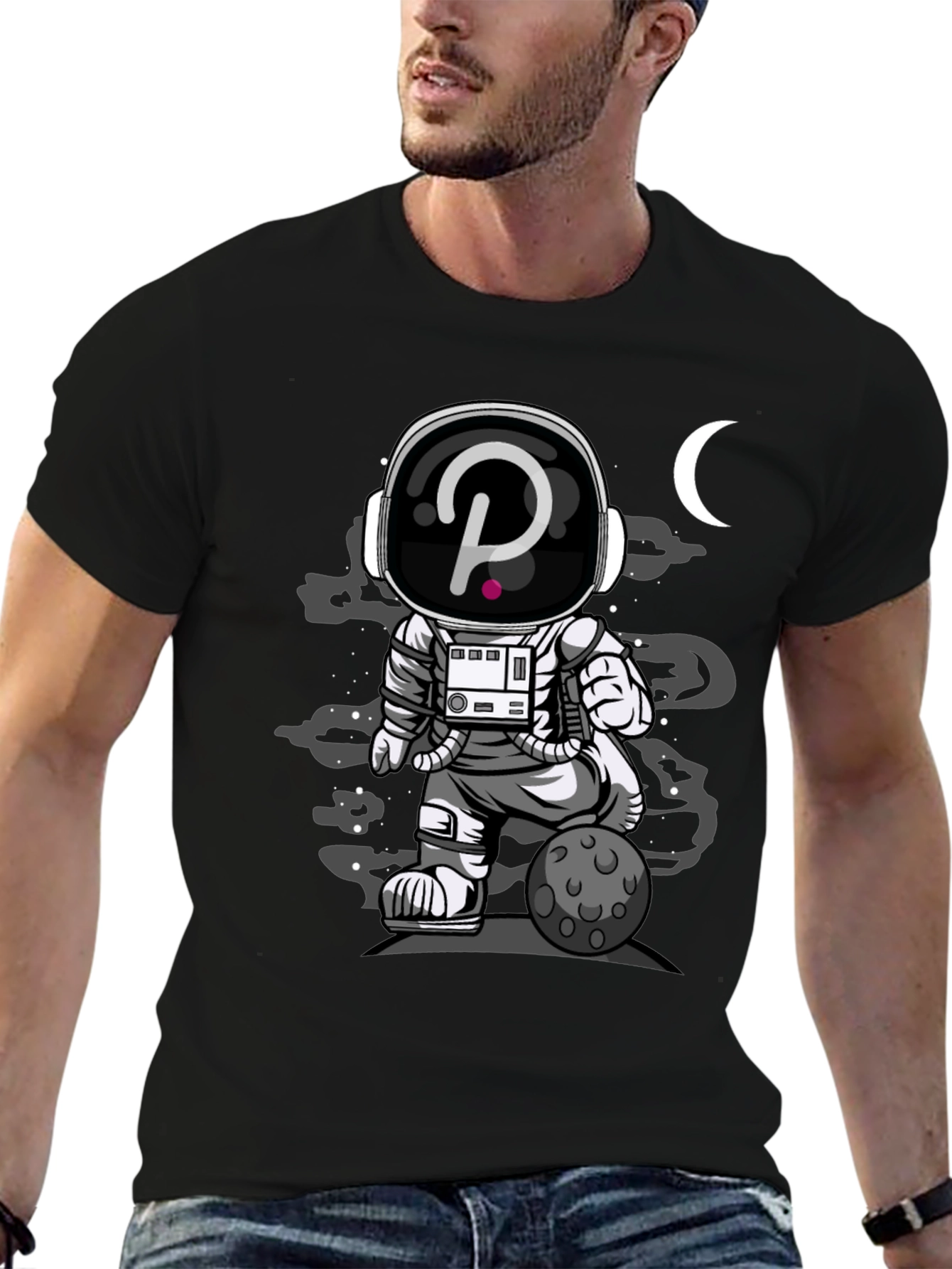 Astronaut Crypto T-Shirt - Black Cotton Graphic Tee
