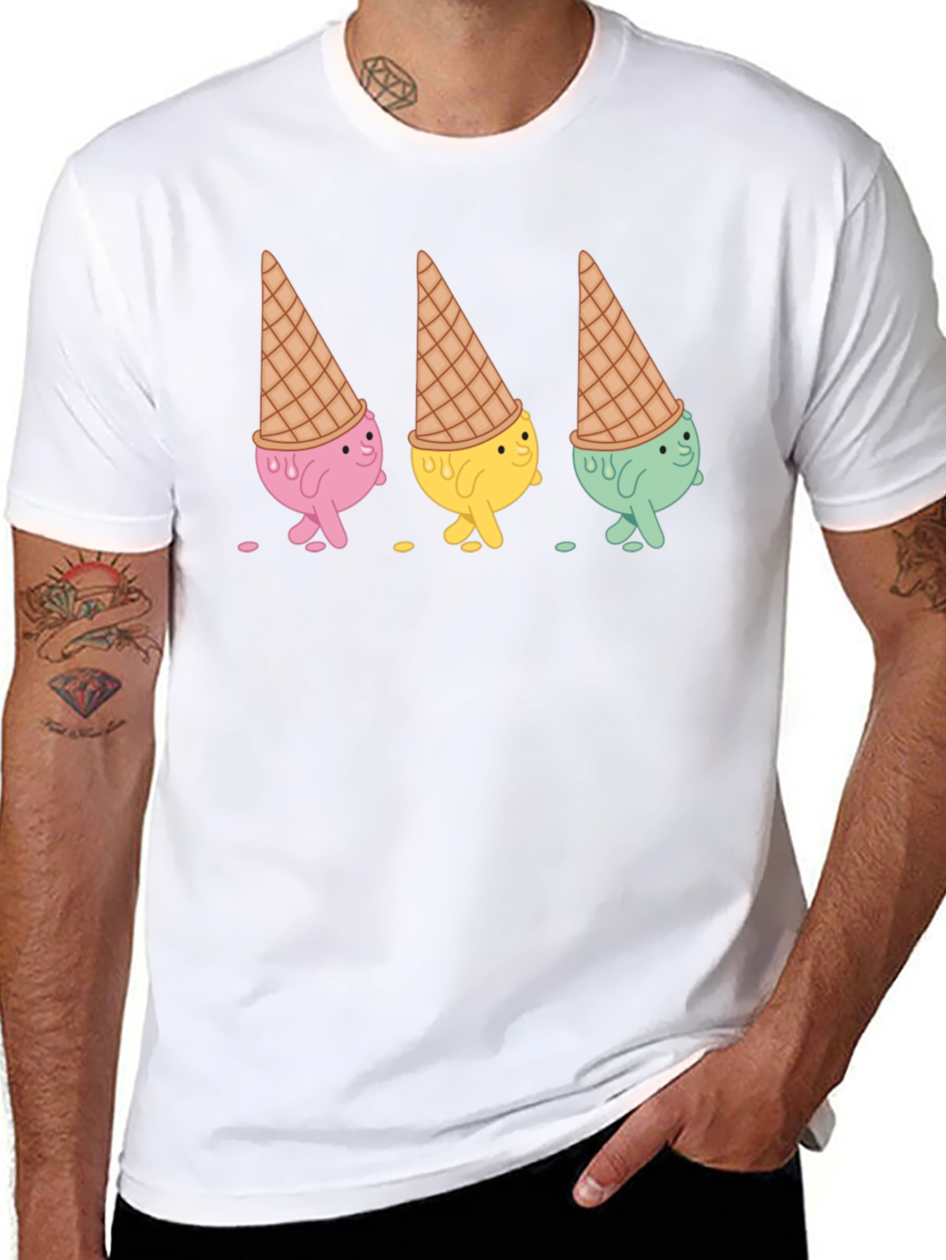 Ice Cream Cone Character Black T-Shirt