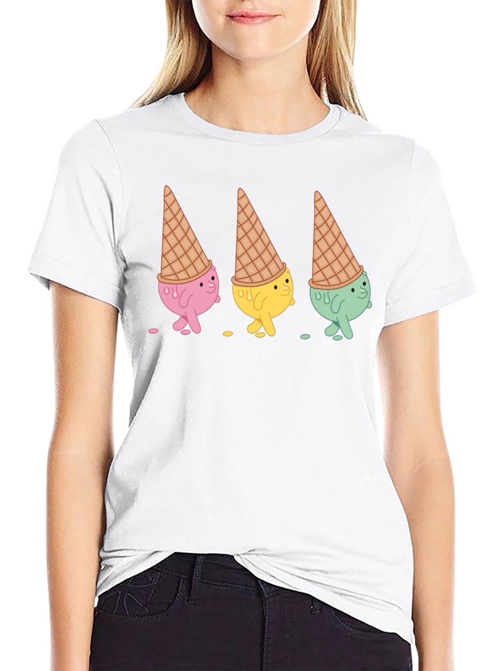 Ice Cream Cone Character Black T-Shirt