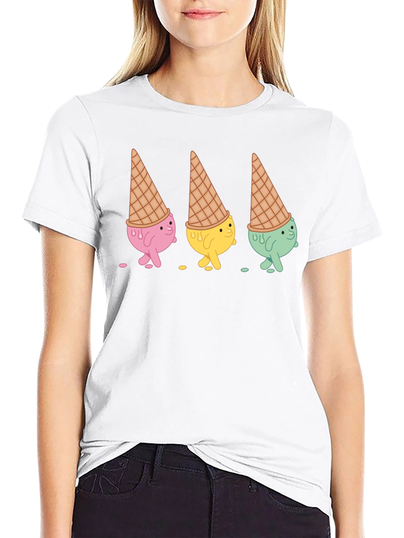 Ice Cream Cone Character Black T-Shirt