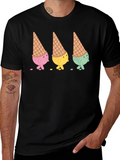 Ice Cream Cone Character Black T-Shirt