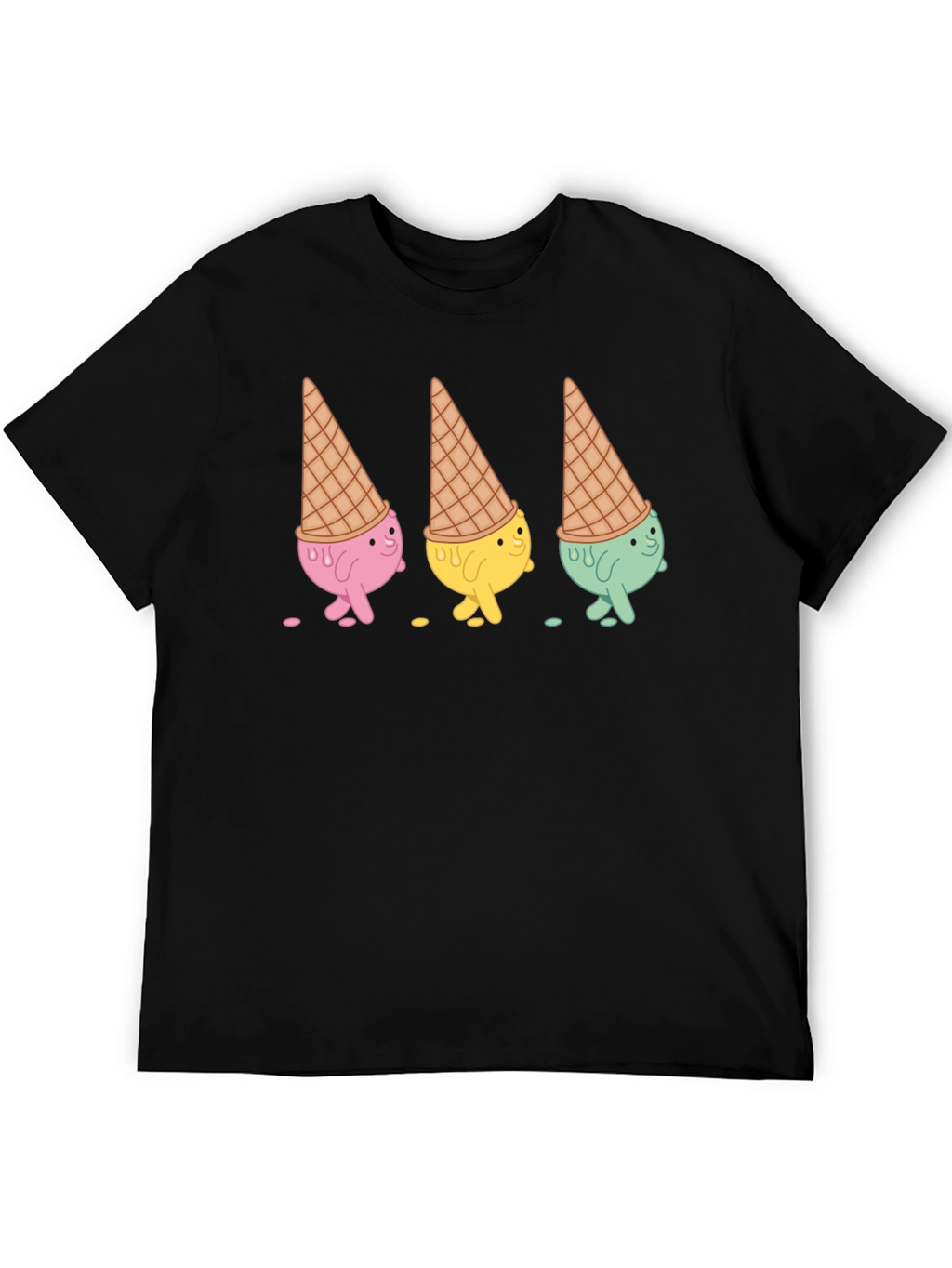 Ice Cream Cone Character Black T-Shirt