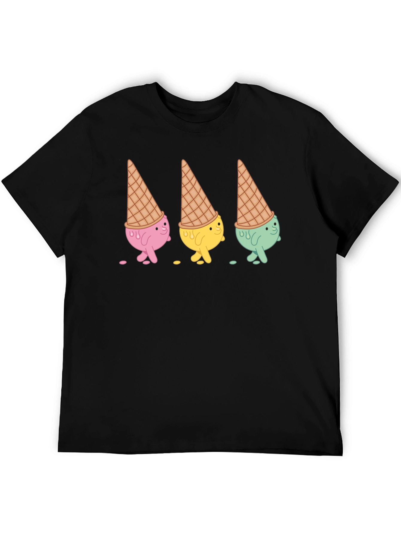 Ice Cream Cone Character Black T-Shirt
