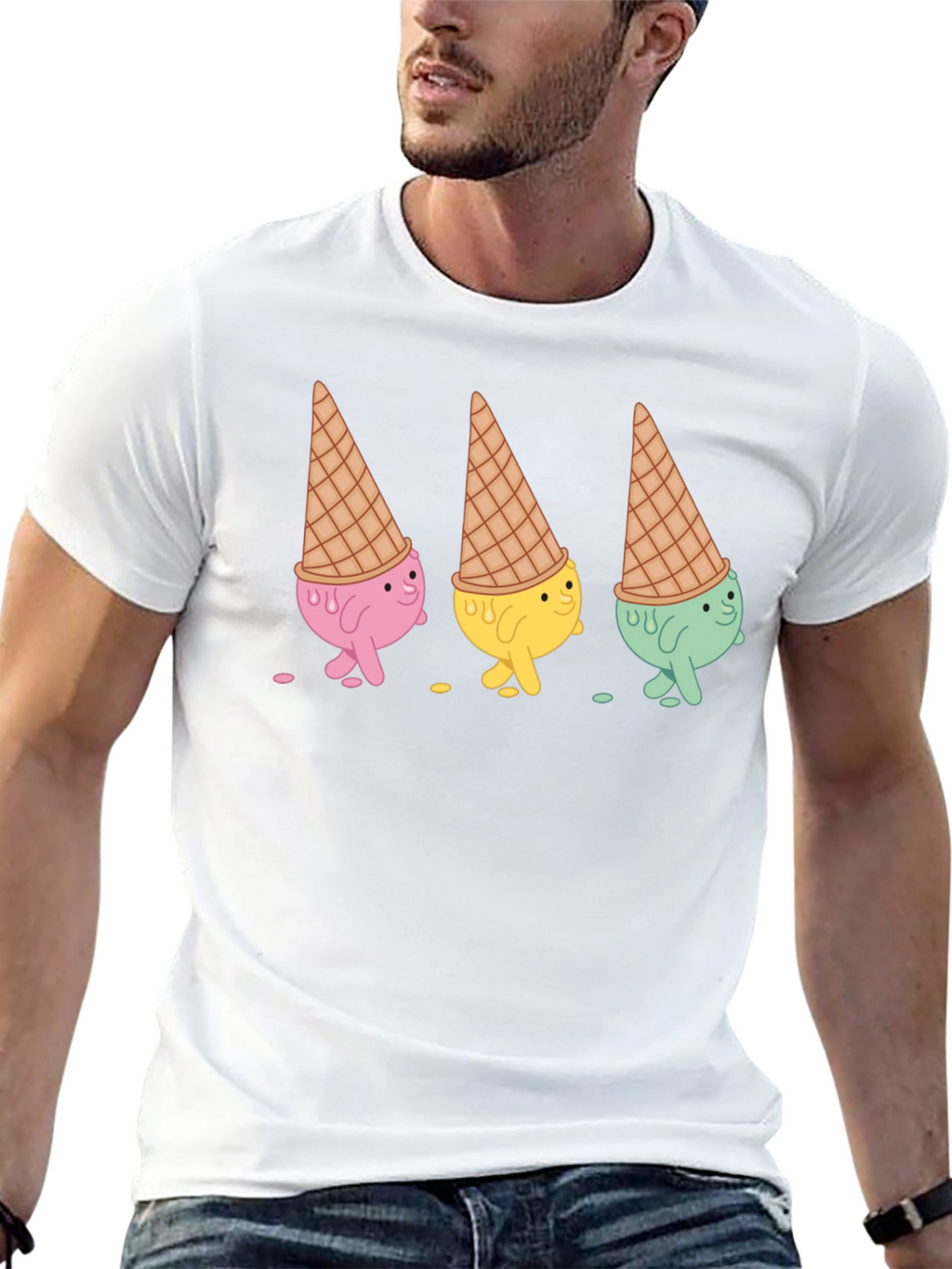 Ice Cream Cone Character Black T-Shirt