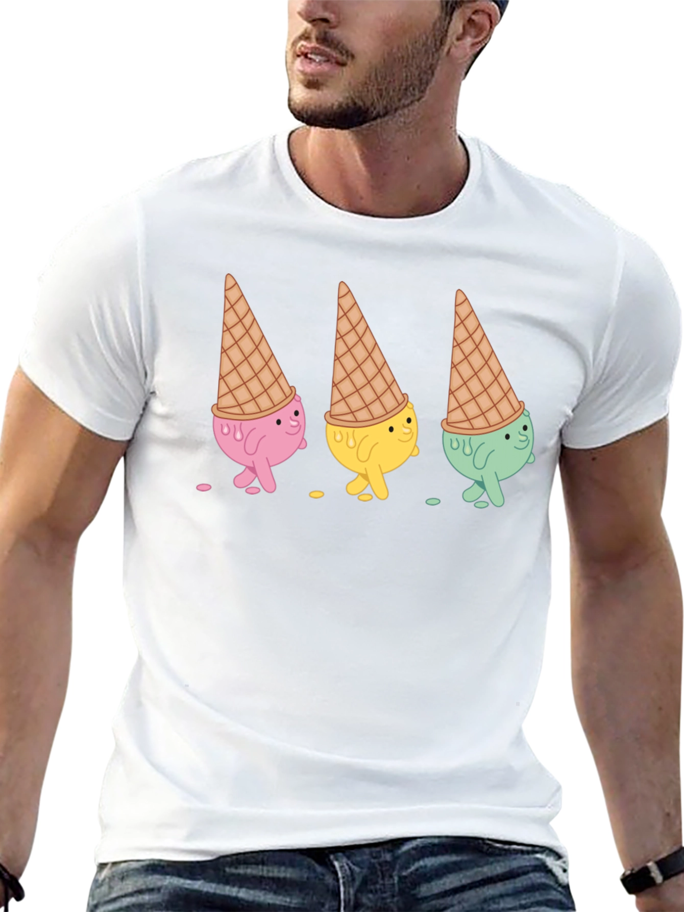 Ice Cream Cone Character Black T-Shirt