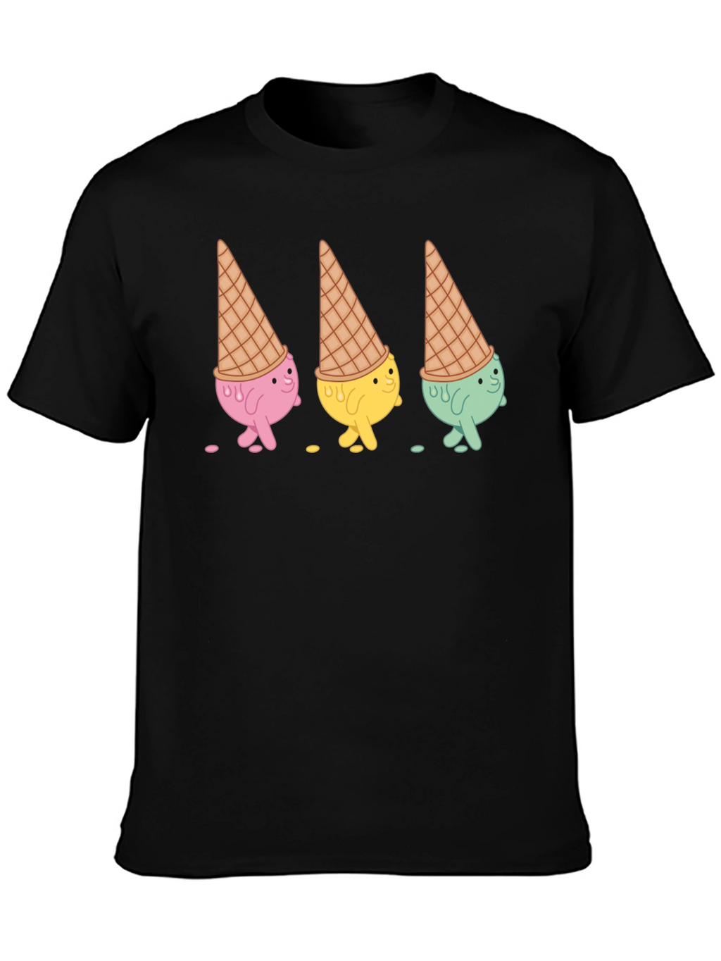 Ice Cream Cone Character Black T-Shirt