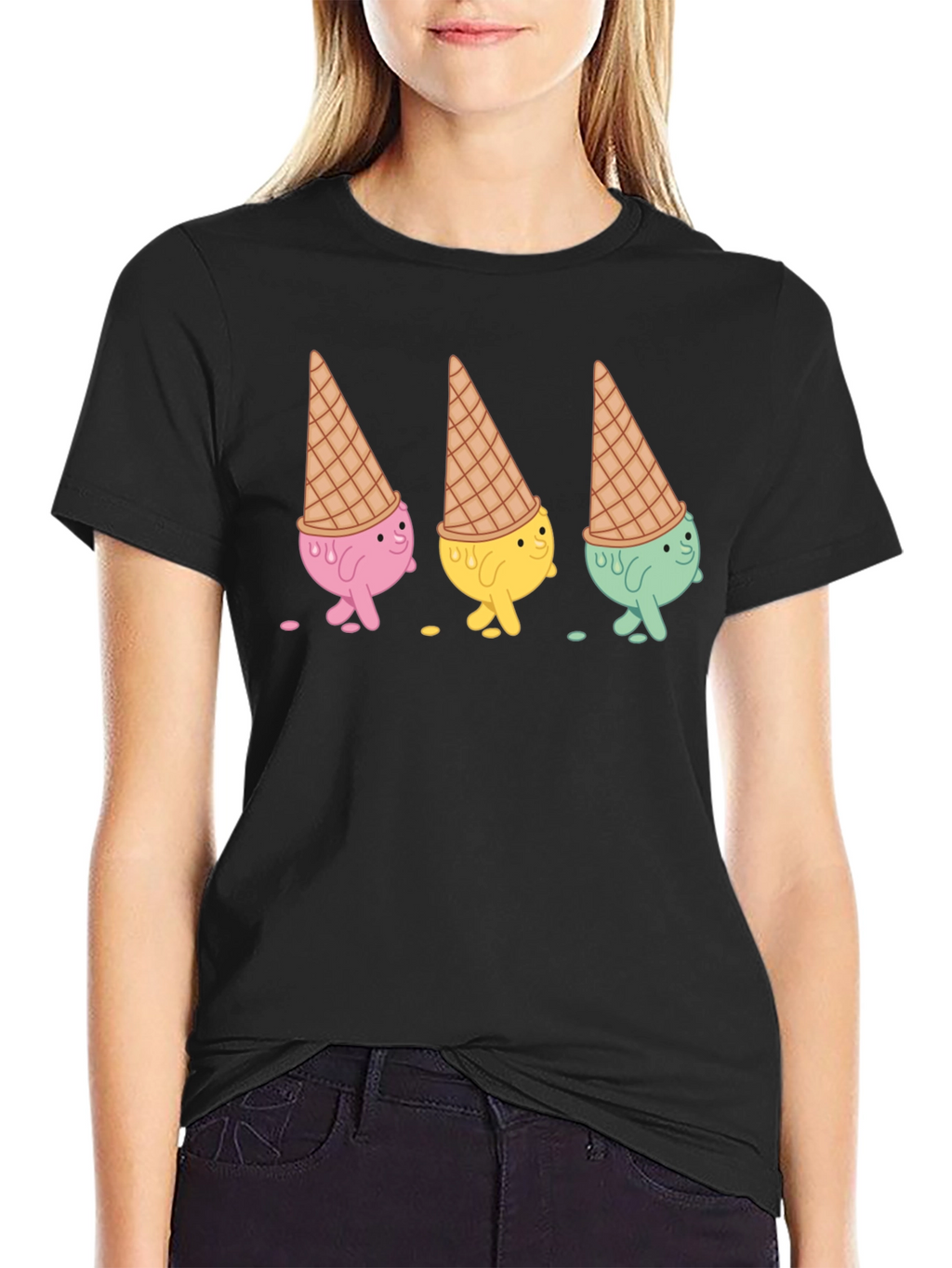 Ice Cream Cone Character Black T-Shirt