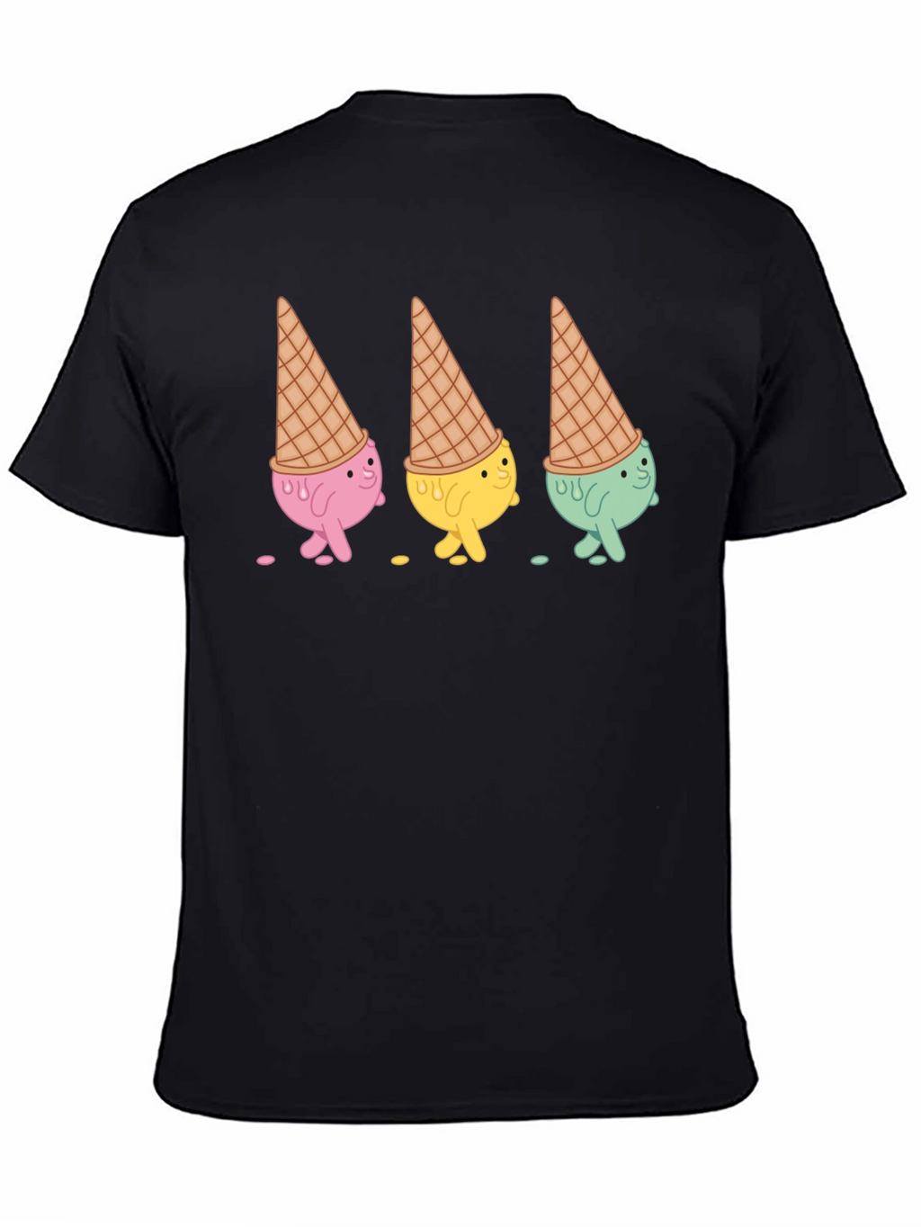 Ice Cream Cone Character Black T-Shirt