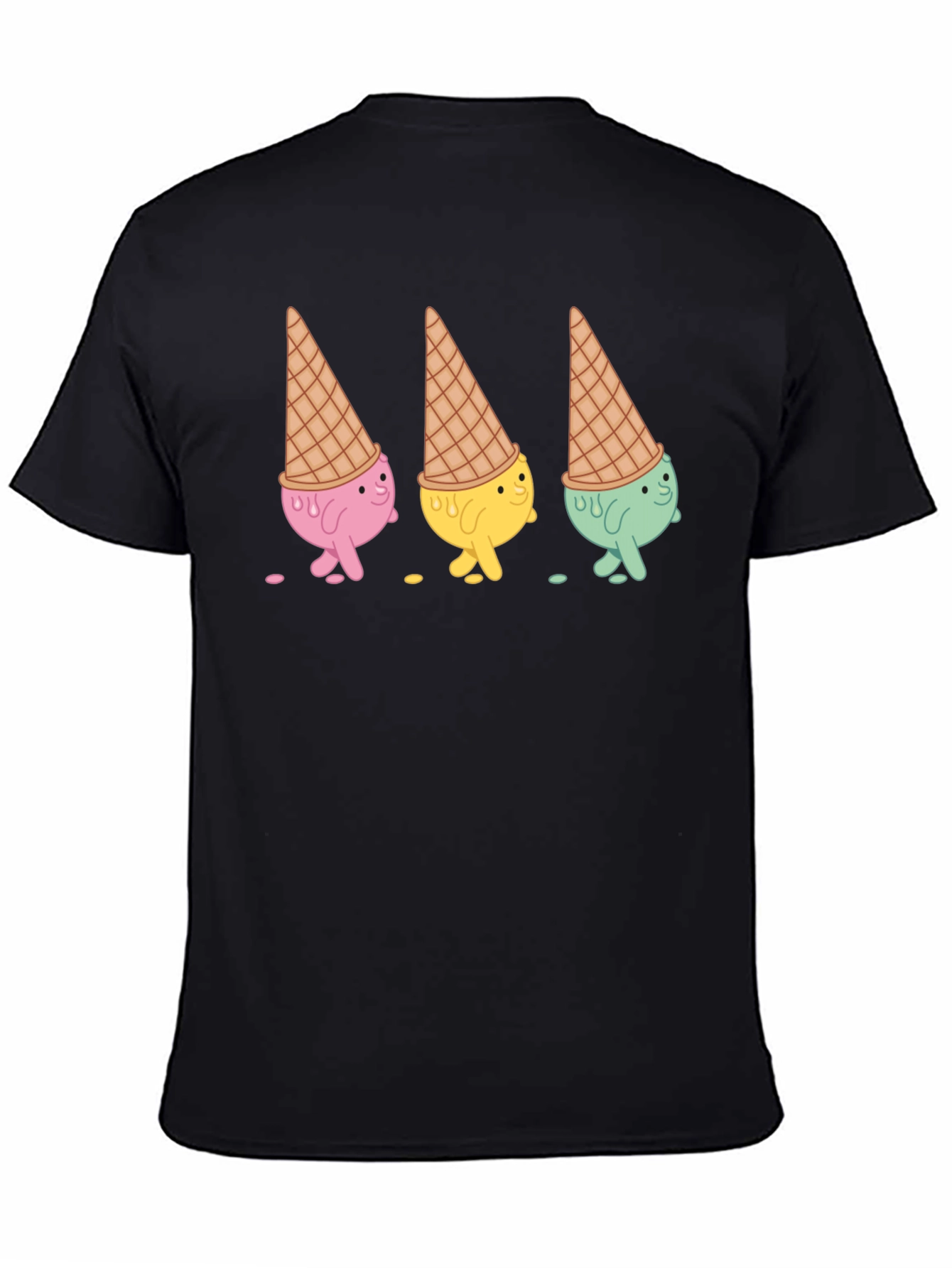 Ice Cream Cone Character Black T-Shirt