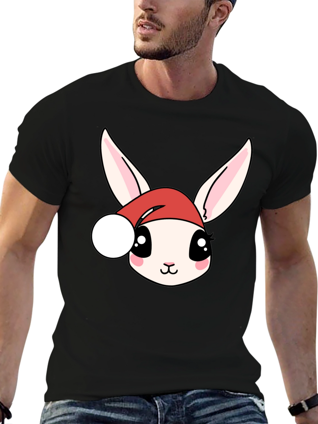 Cute Bunny in Santa Hat Graphic Tee