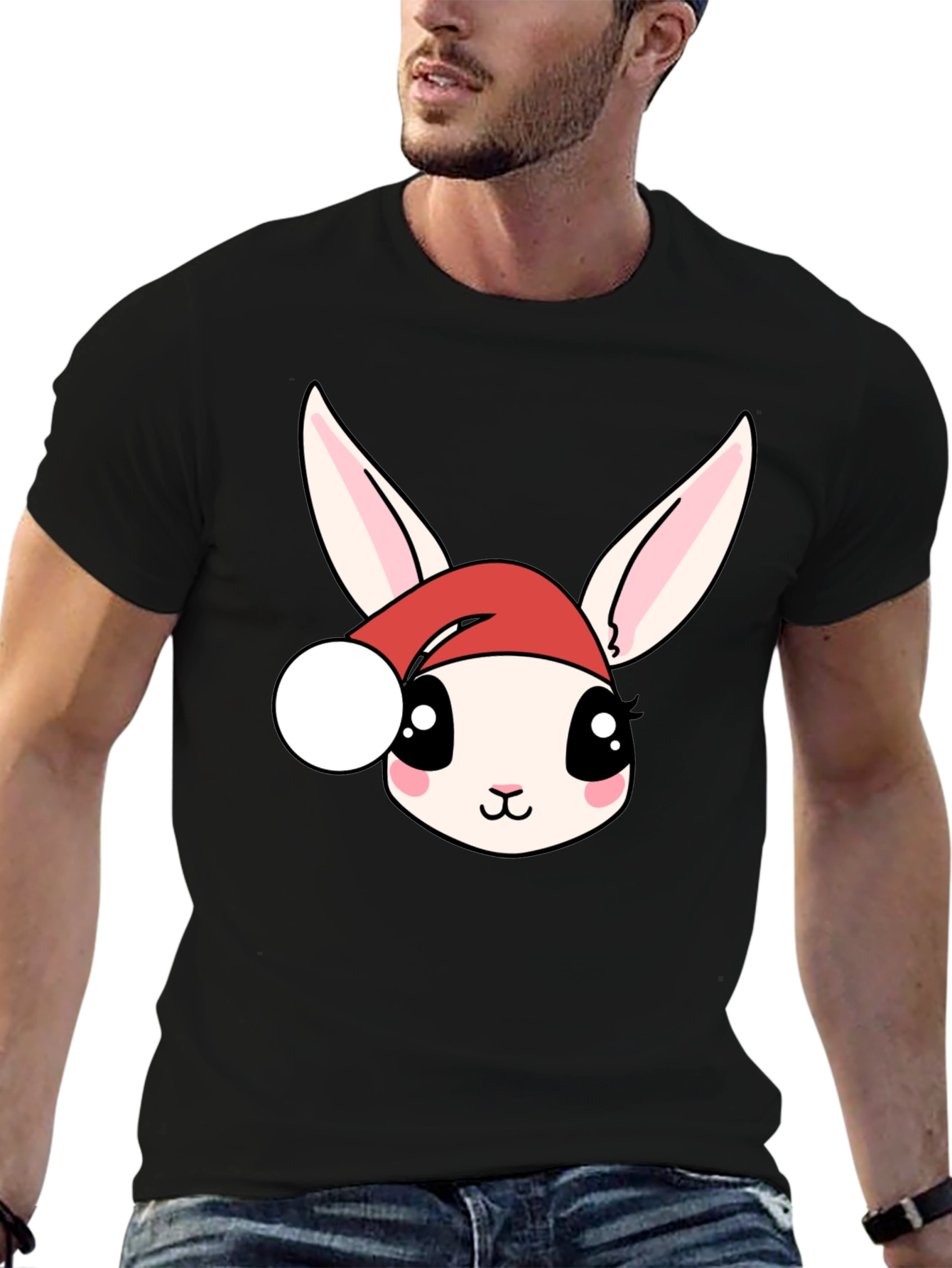 Cute Bunny in Santa Hat Graphic Tee