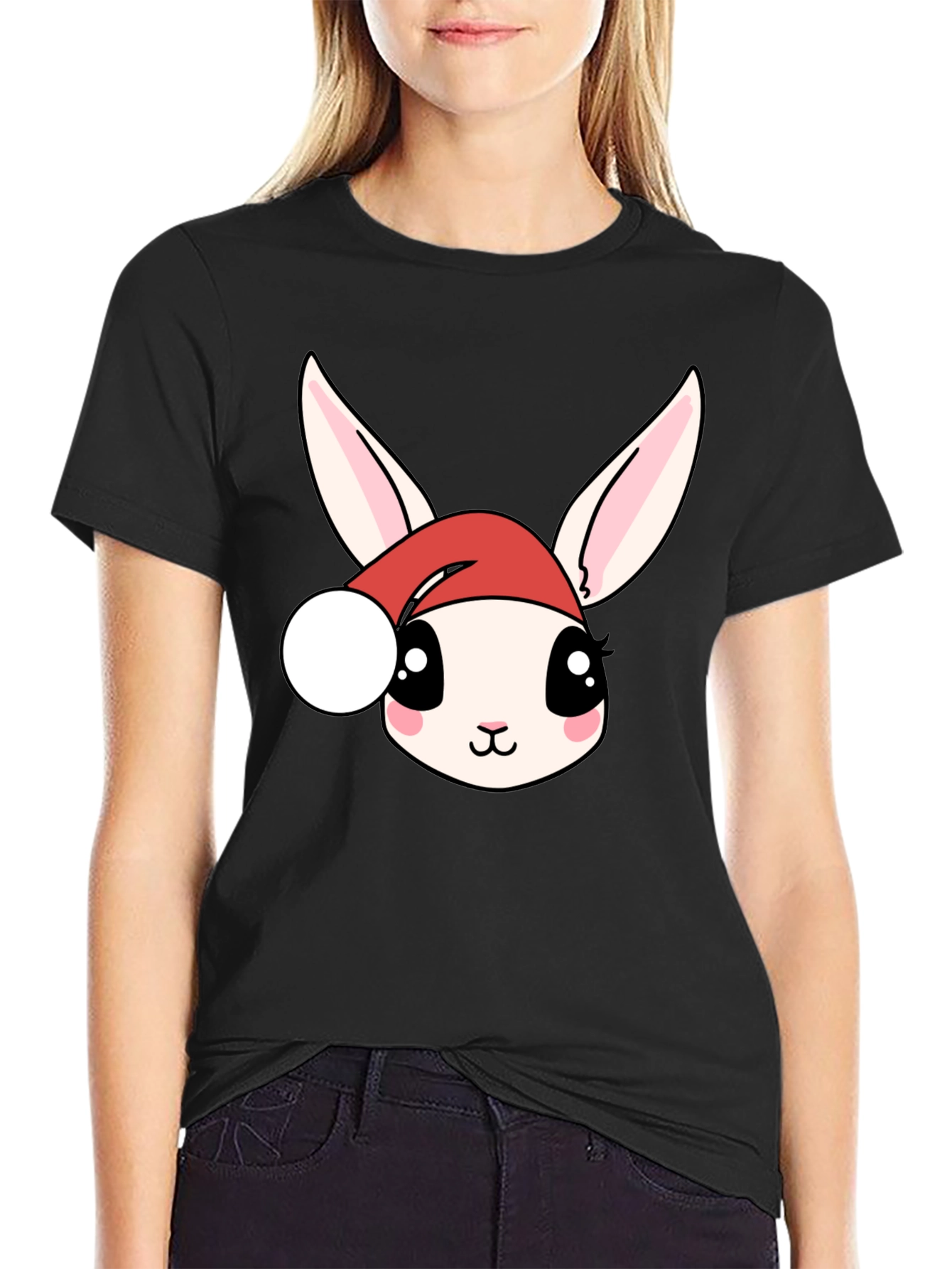 Cute Bunny in Santa Hat Graphic Tee