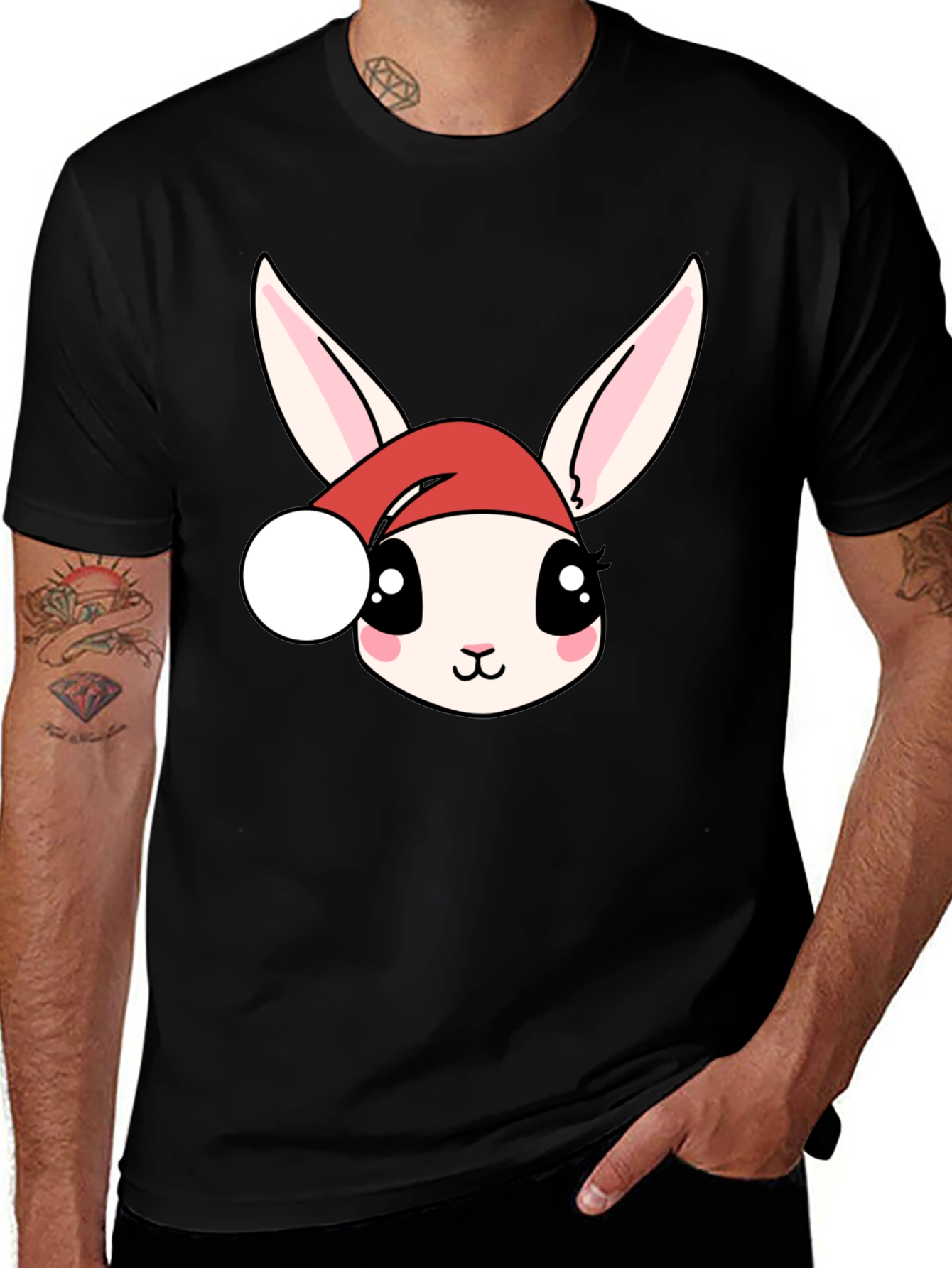 Cute Bunny in Santa Hat Graphic Tee