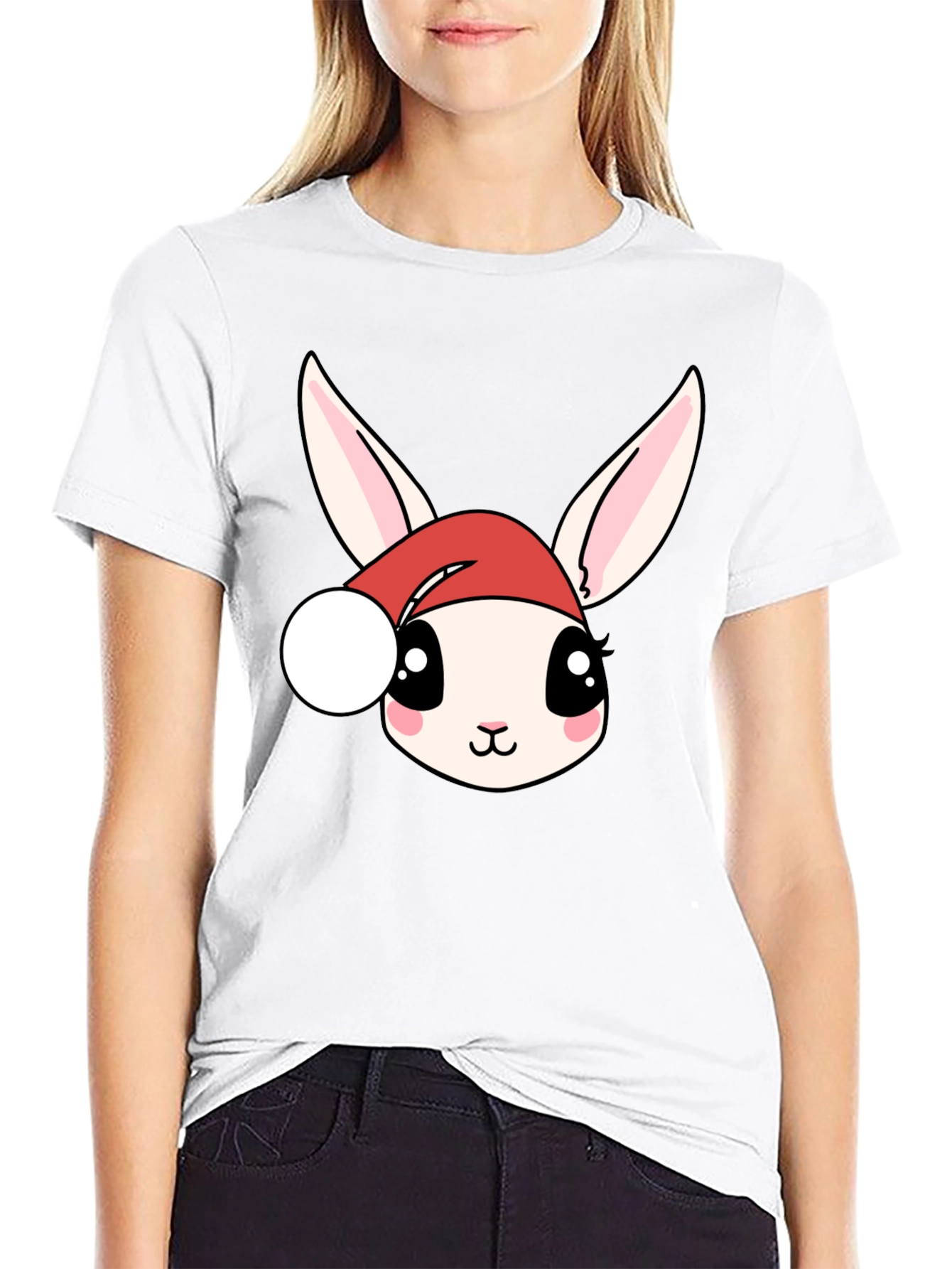 Cute Bunny in Santa Hat Graphic Tee