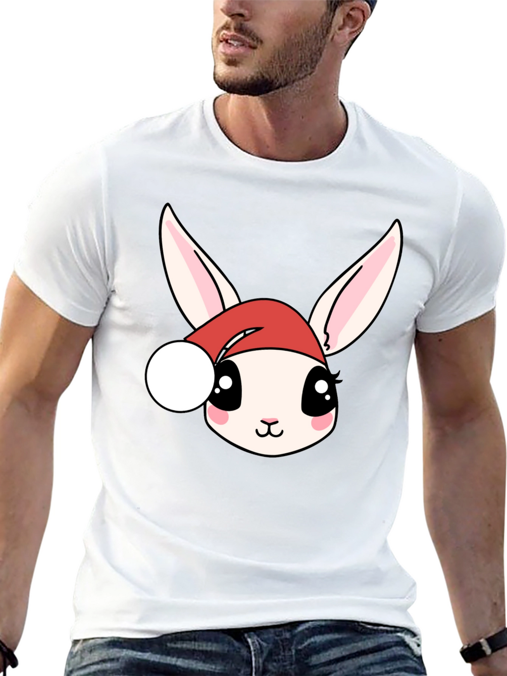 Cute Bunny in Santa Hat Graphic Tee