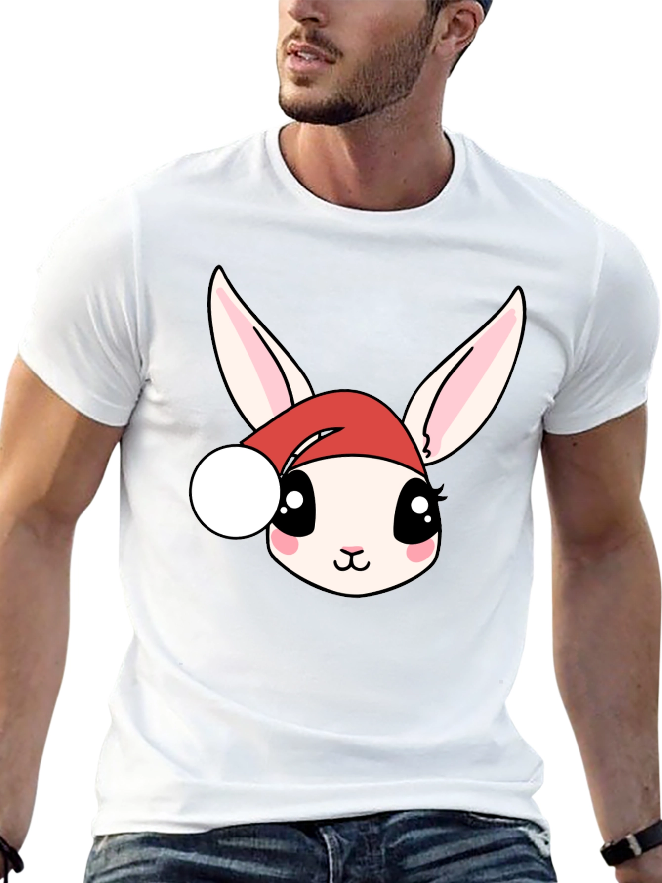 Cute Bunny in Santa Hat Graphic Tee