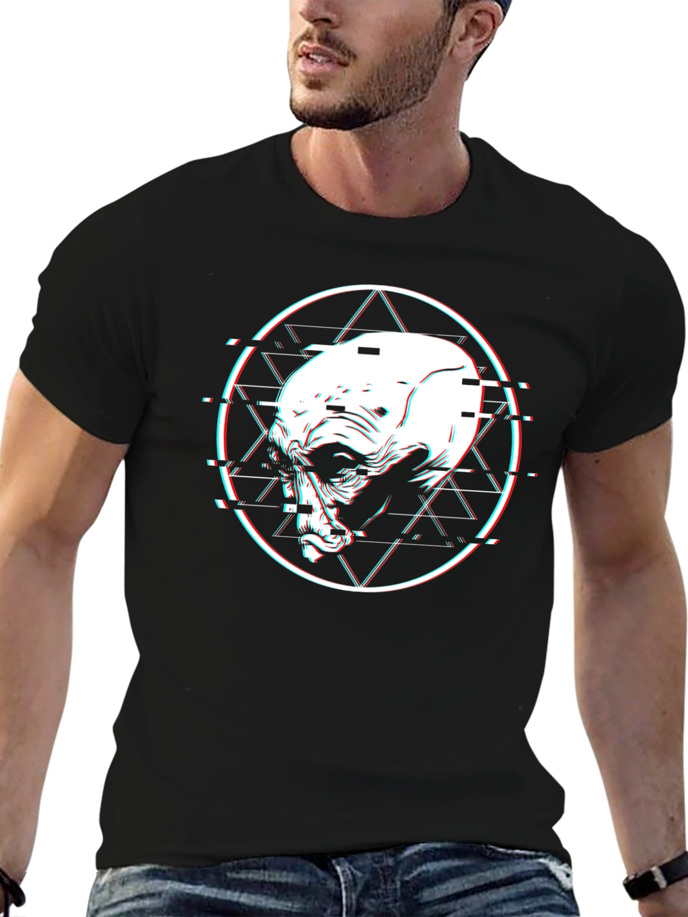 Glitch Alien Head Graphic Black T-Shirt