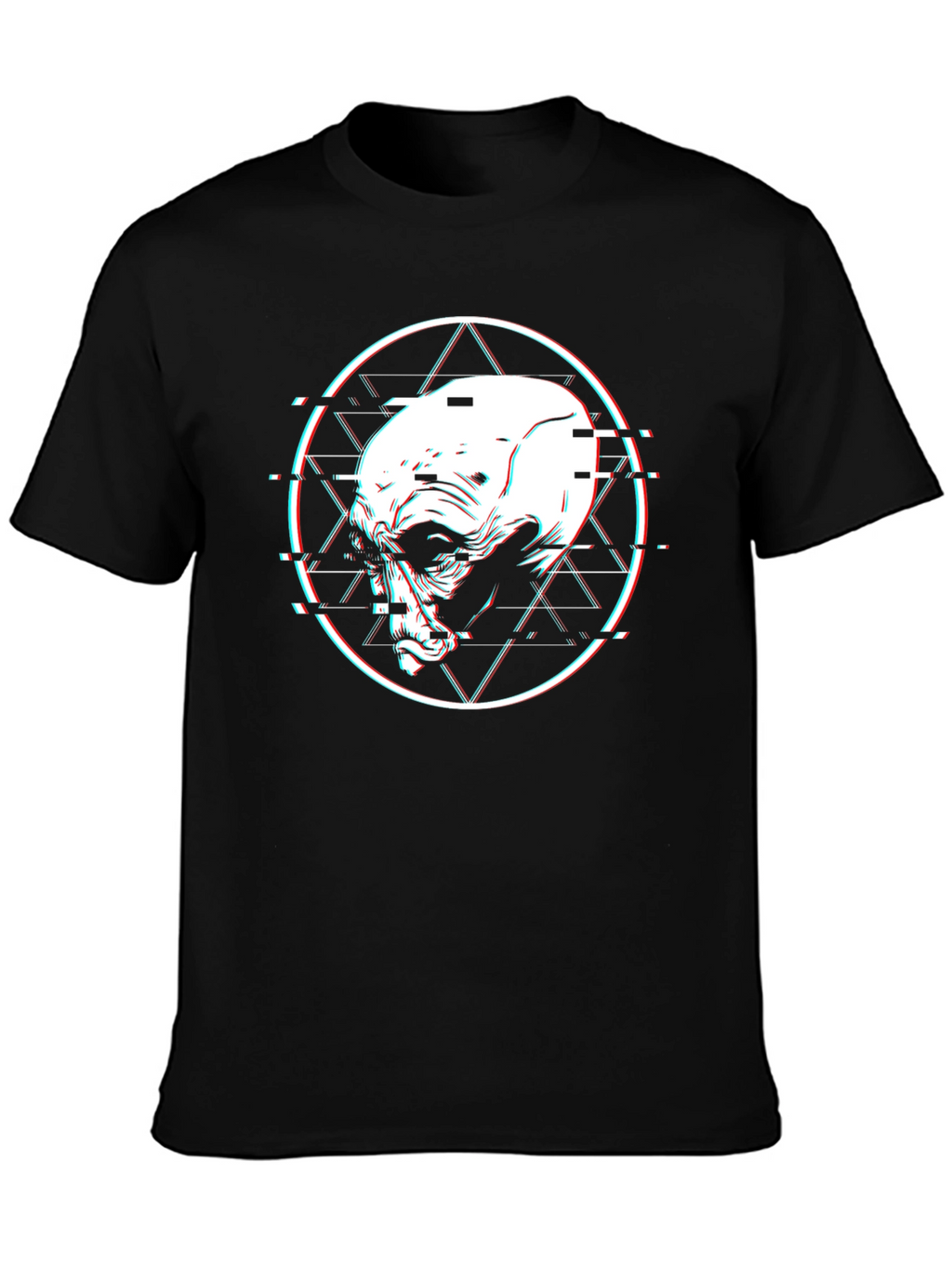Glitch Alien Head Graphic Black T-Shirt