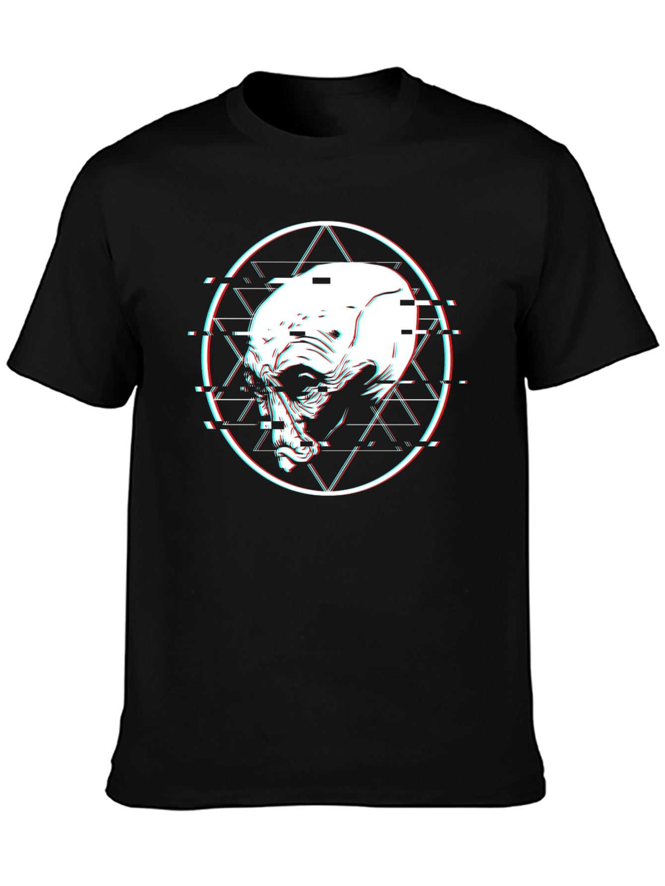Glitch Alien Head Graphic Black T-Shirt