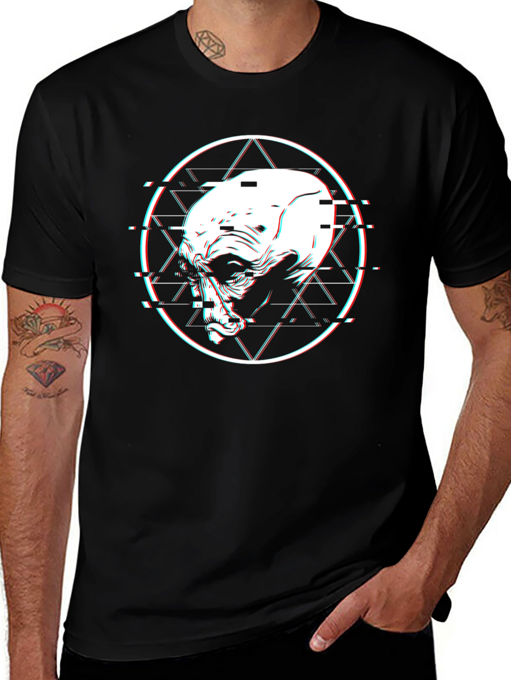 Glitch Alien Head Graphic Black T-Shirt