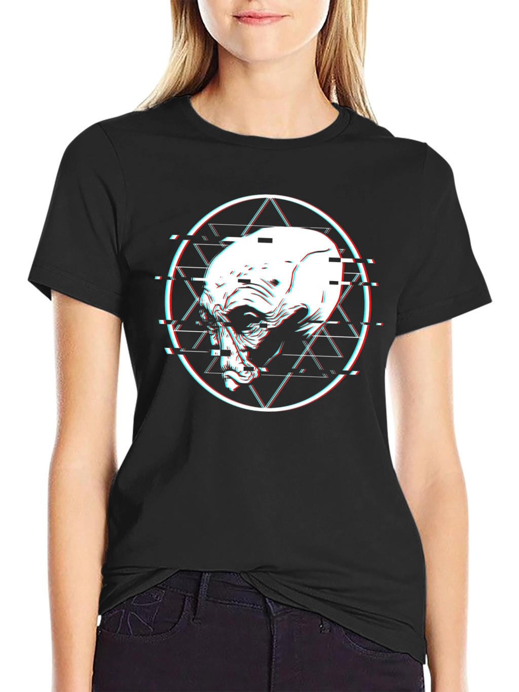 Glitch Alien Head Graphic Black T-Shirt