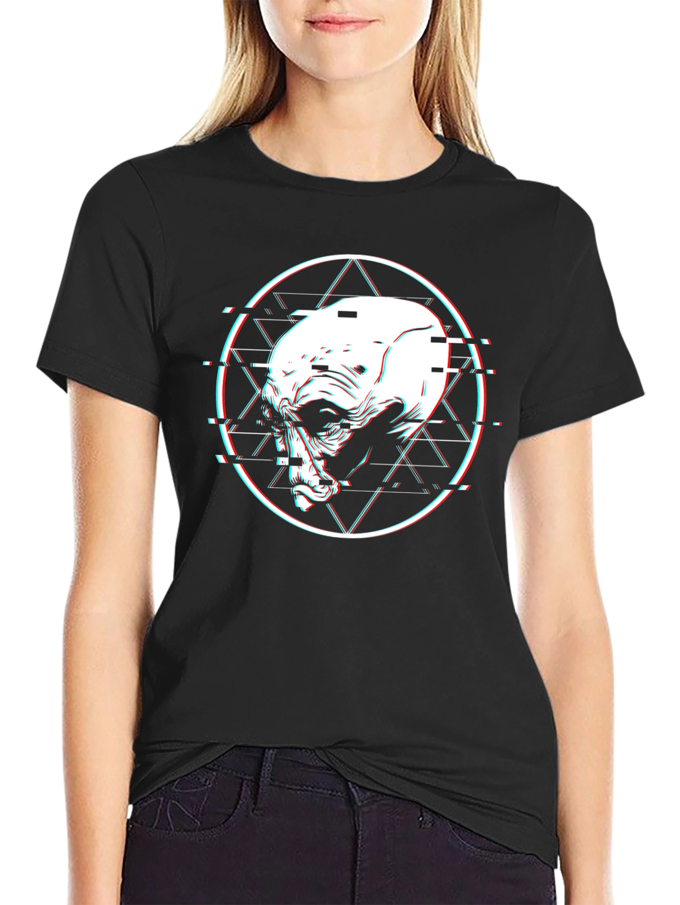 Glitch Alien Head Graphic Black T-Shirt