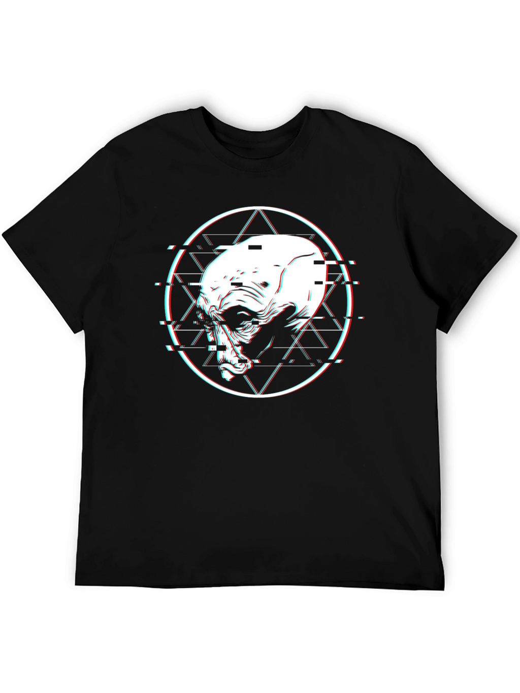 Glitch Alien Head Graphic Black T-Shirt