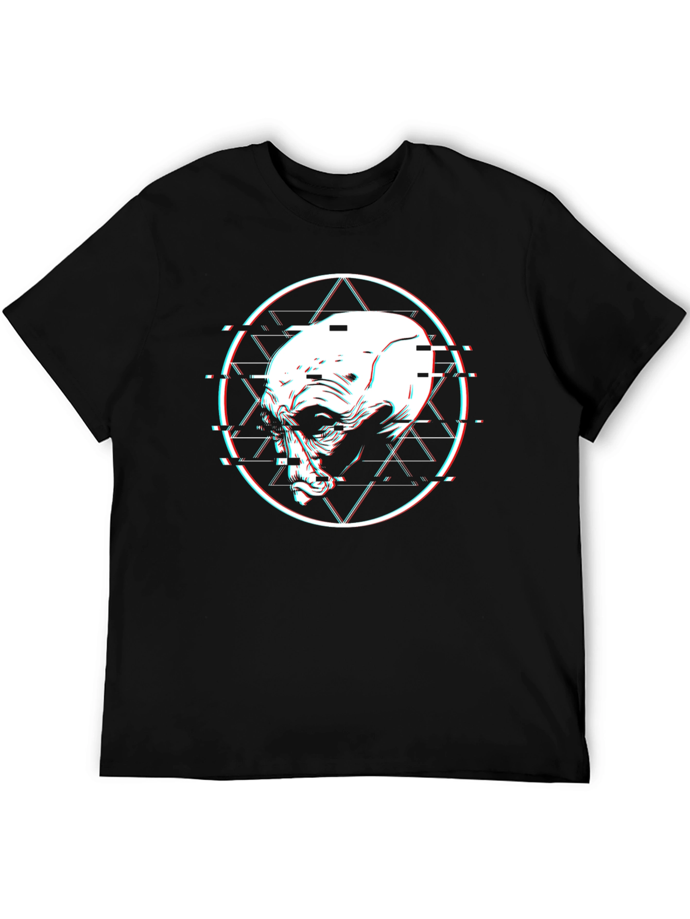 Glitch Alien Head Graphic Black T-Shirt
