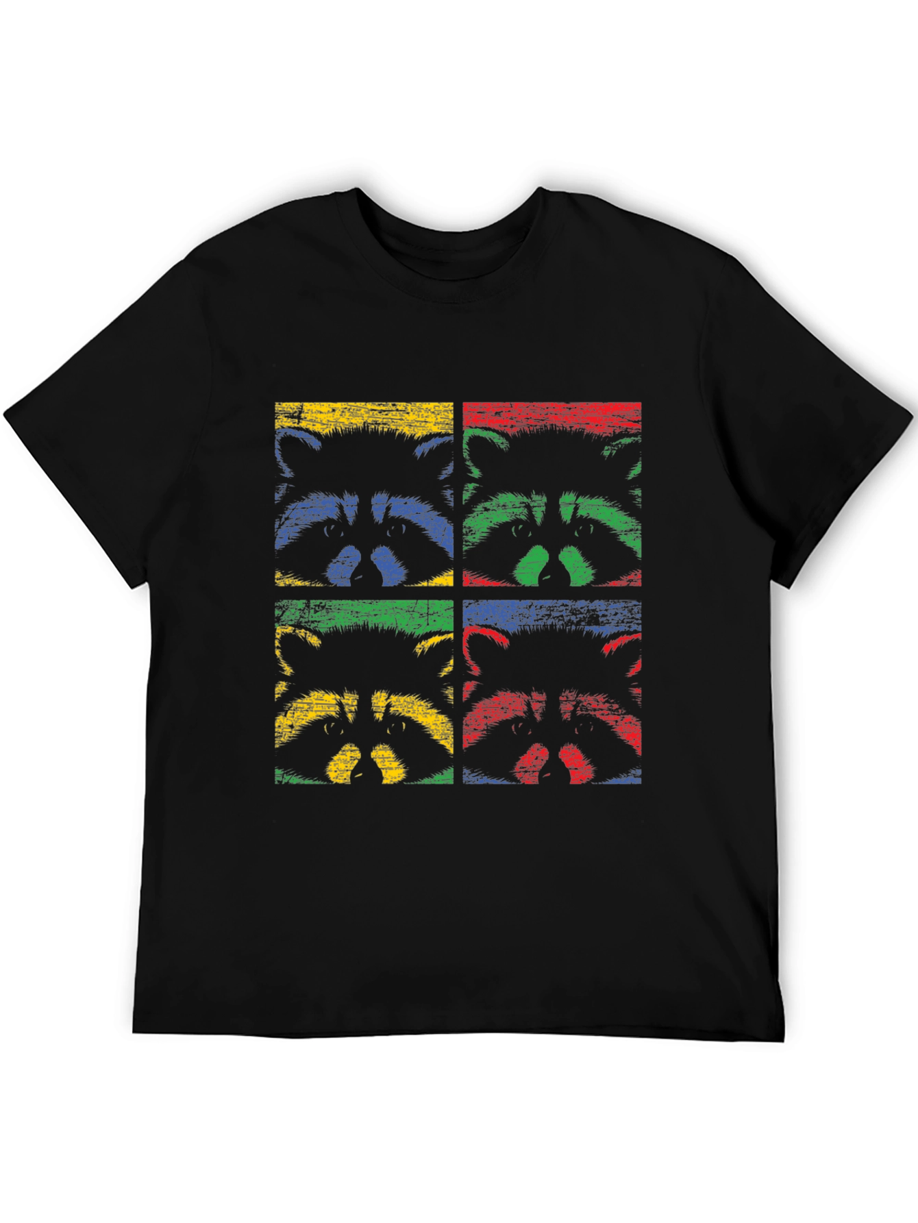 Retro Raccoon Pop Art Graphic Tee - Black Cotton T-Shirt