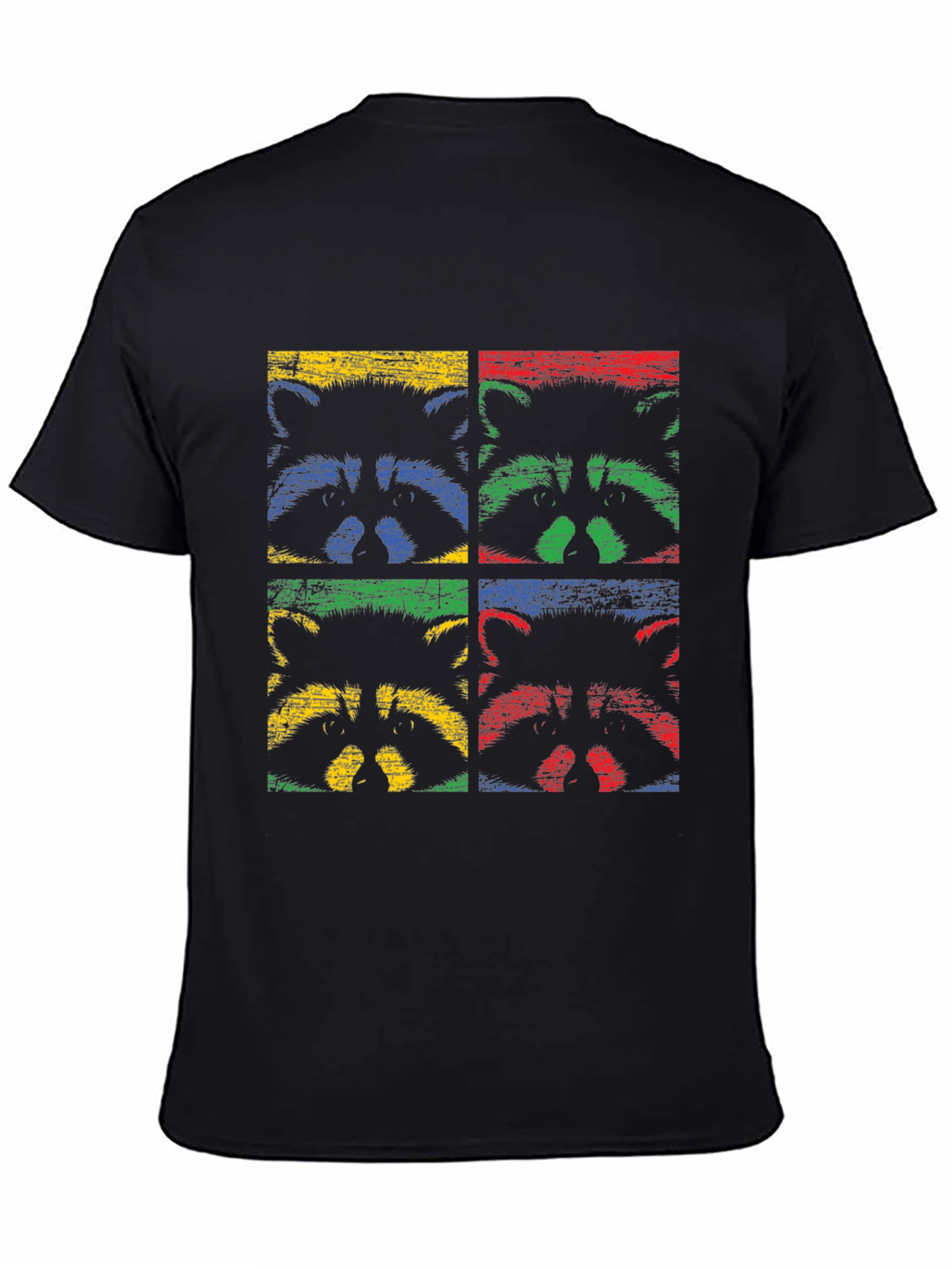 Retro Raccoon Pop Art Graphic Tee - Black Cotton T-Shirt