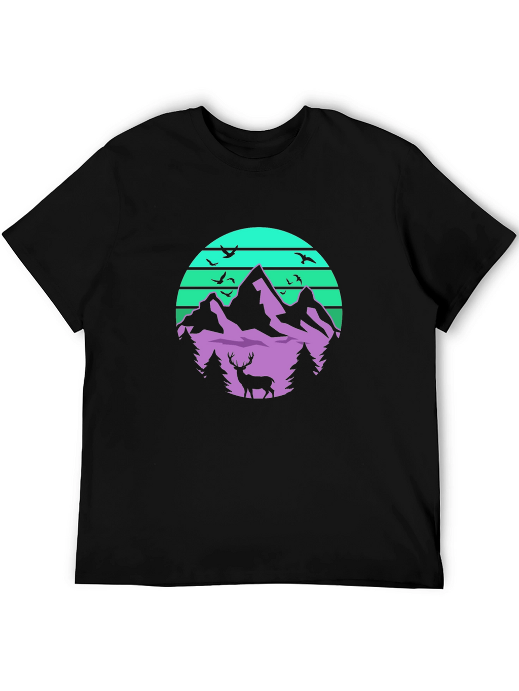 Mountain Deer Graphic Tee - Retro Style