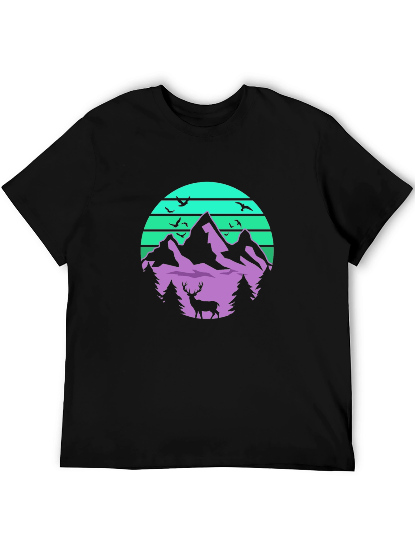 Mountain Deer Graphic Tee - Retro Style
