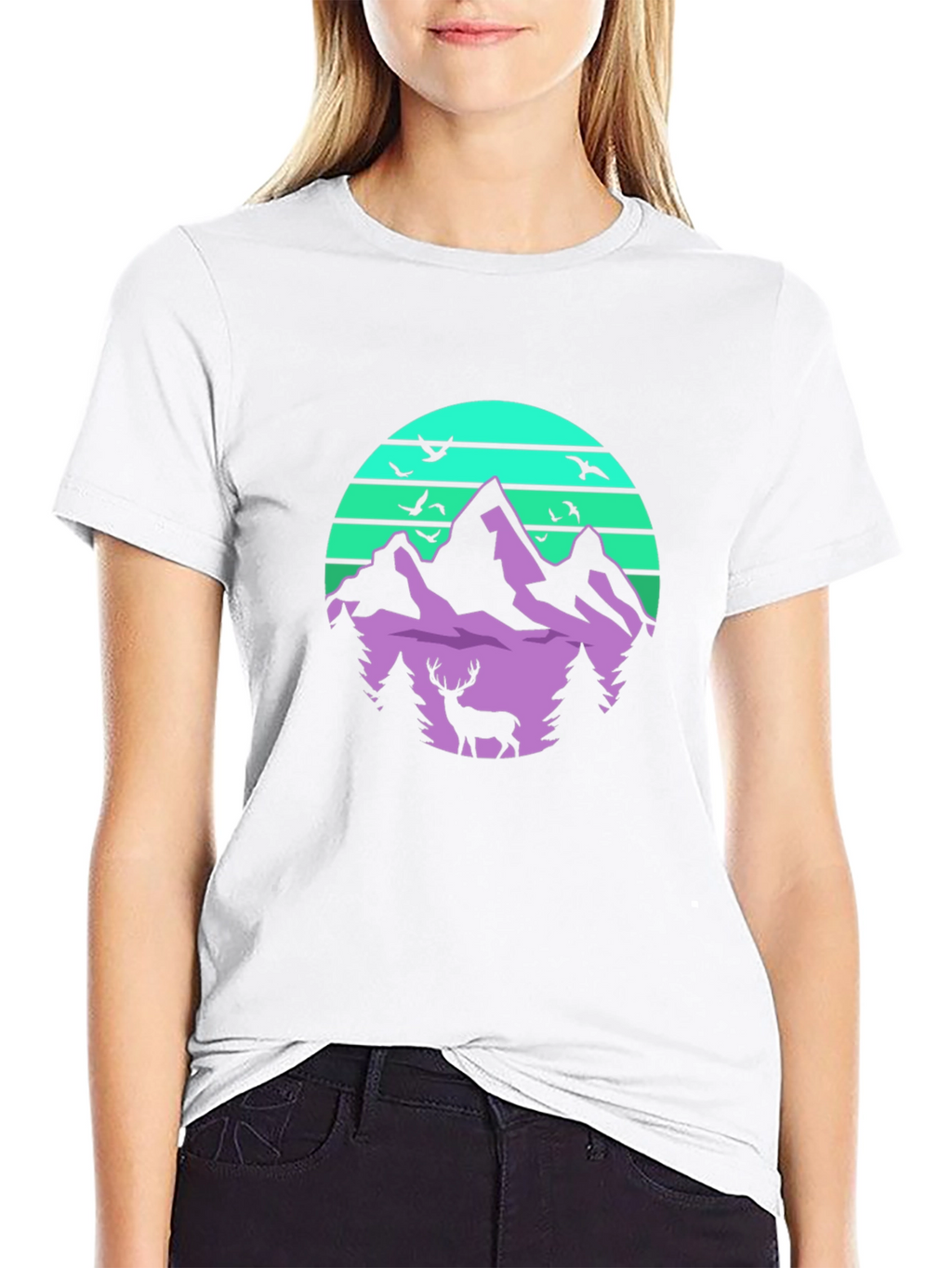 Mountain Deer Graphic Tee - Retro Style