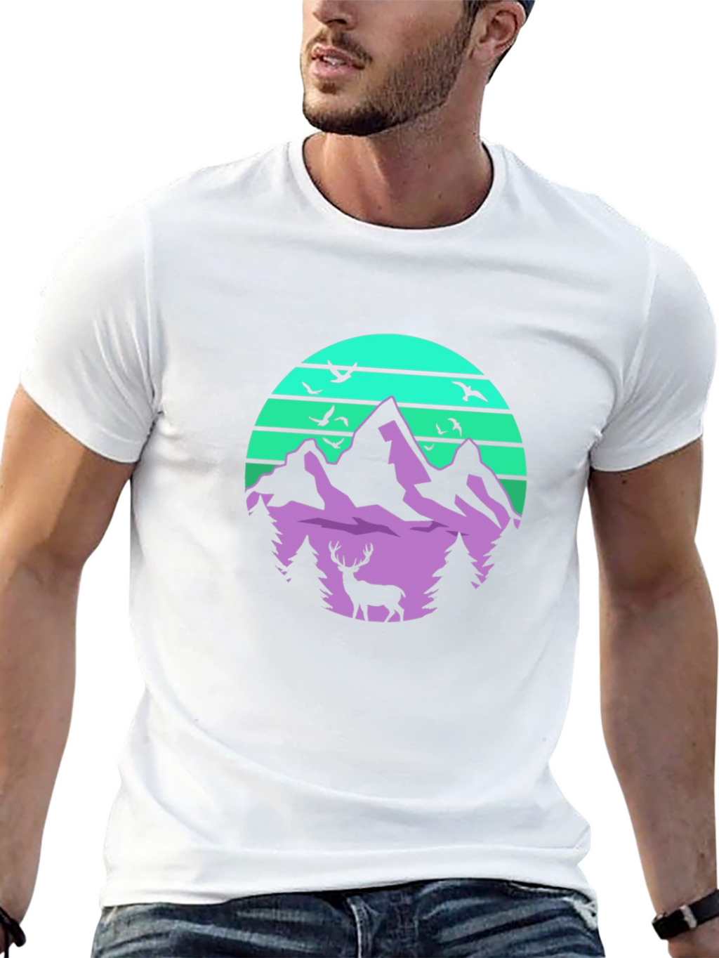Mountain Deer Graphic Tee - Retro Style
