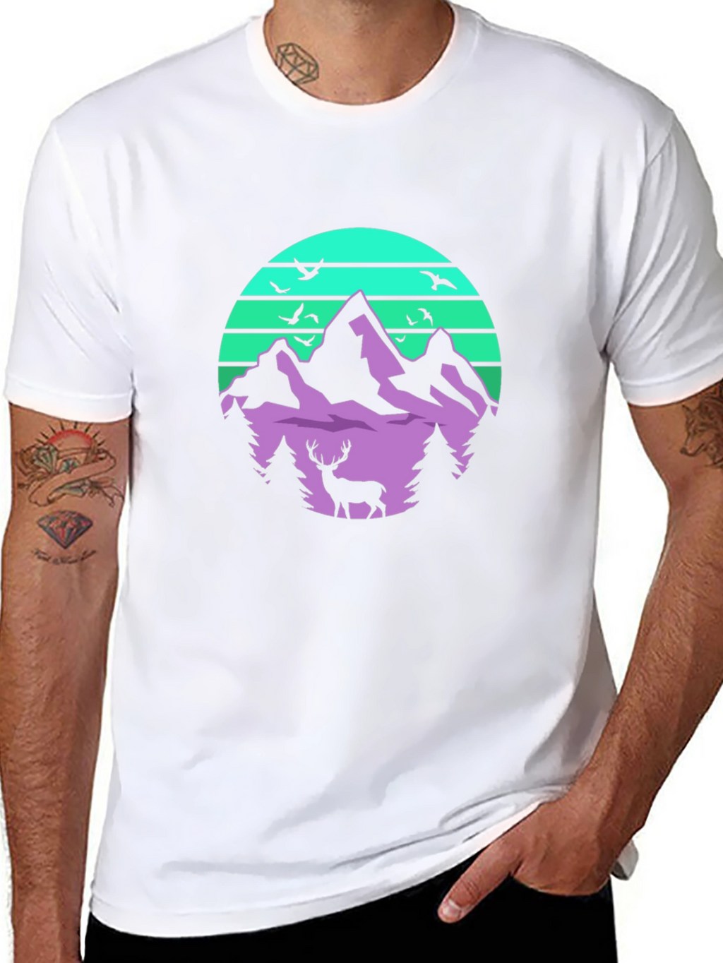 Mountain Deer Graphic Tee - Retro Style