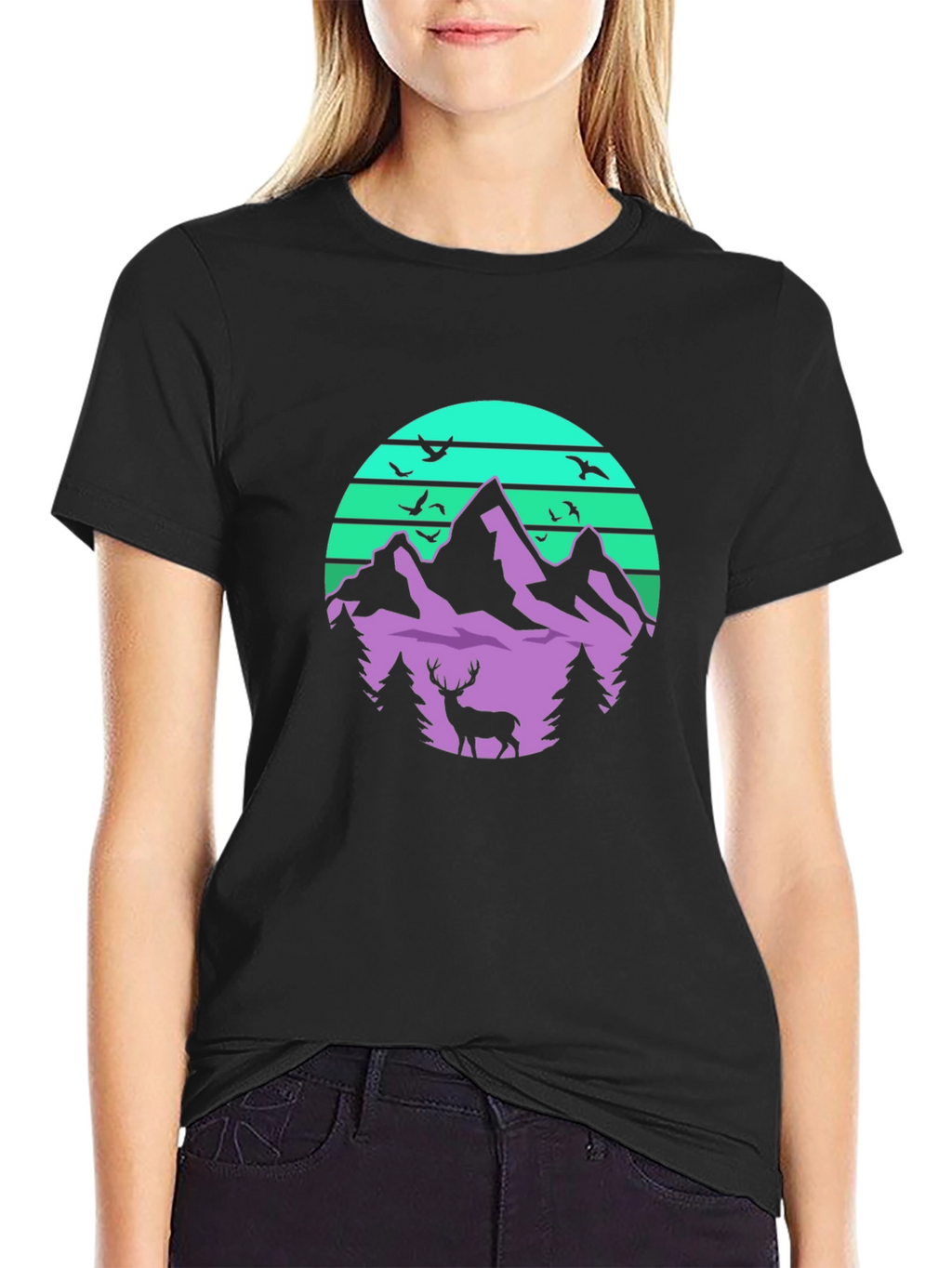 Mountain Deer Graphic Tee - Retro Style