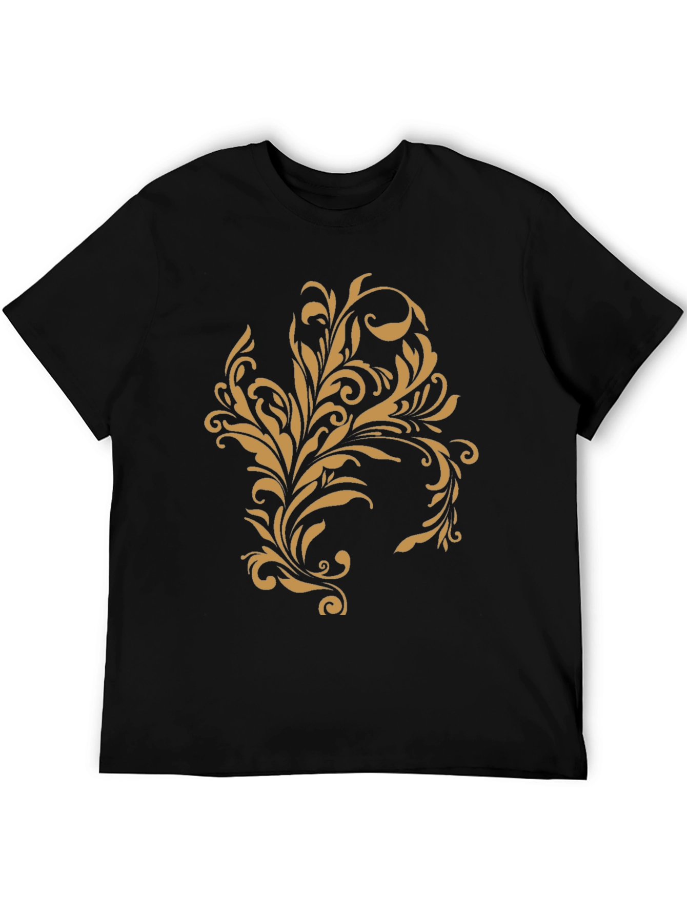 Stylish Black Tee with Floral Gold Design