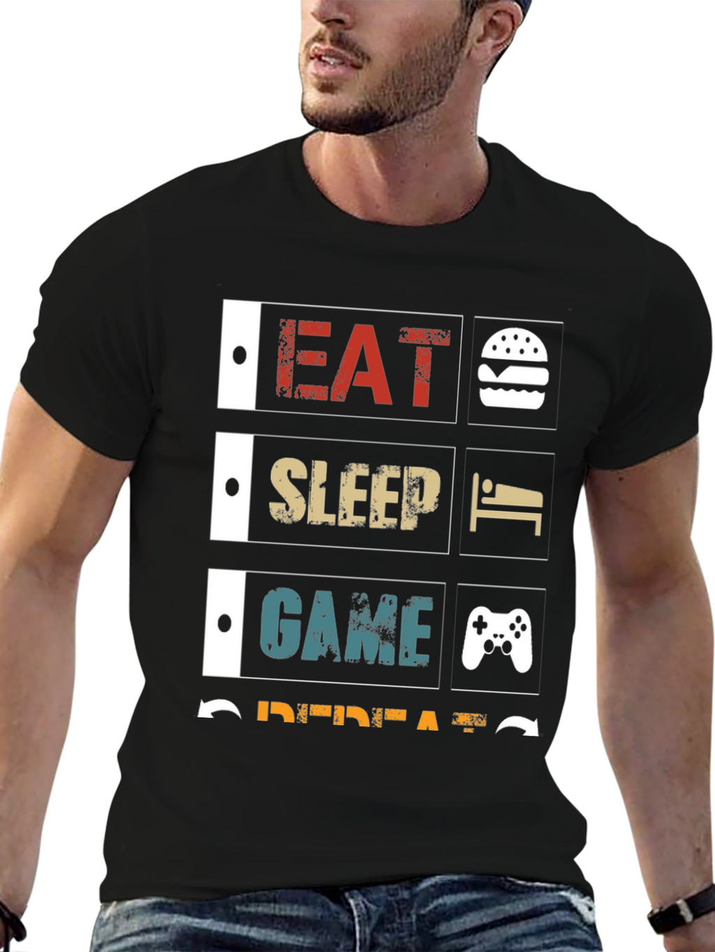 Eat Sleep Game Repeat Black Graphic Tee