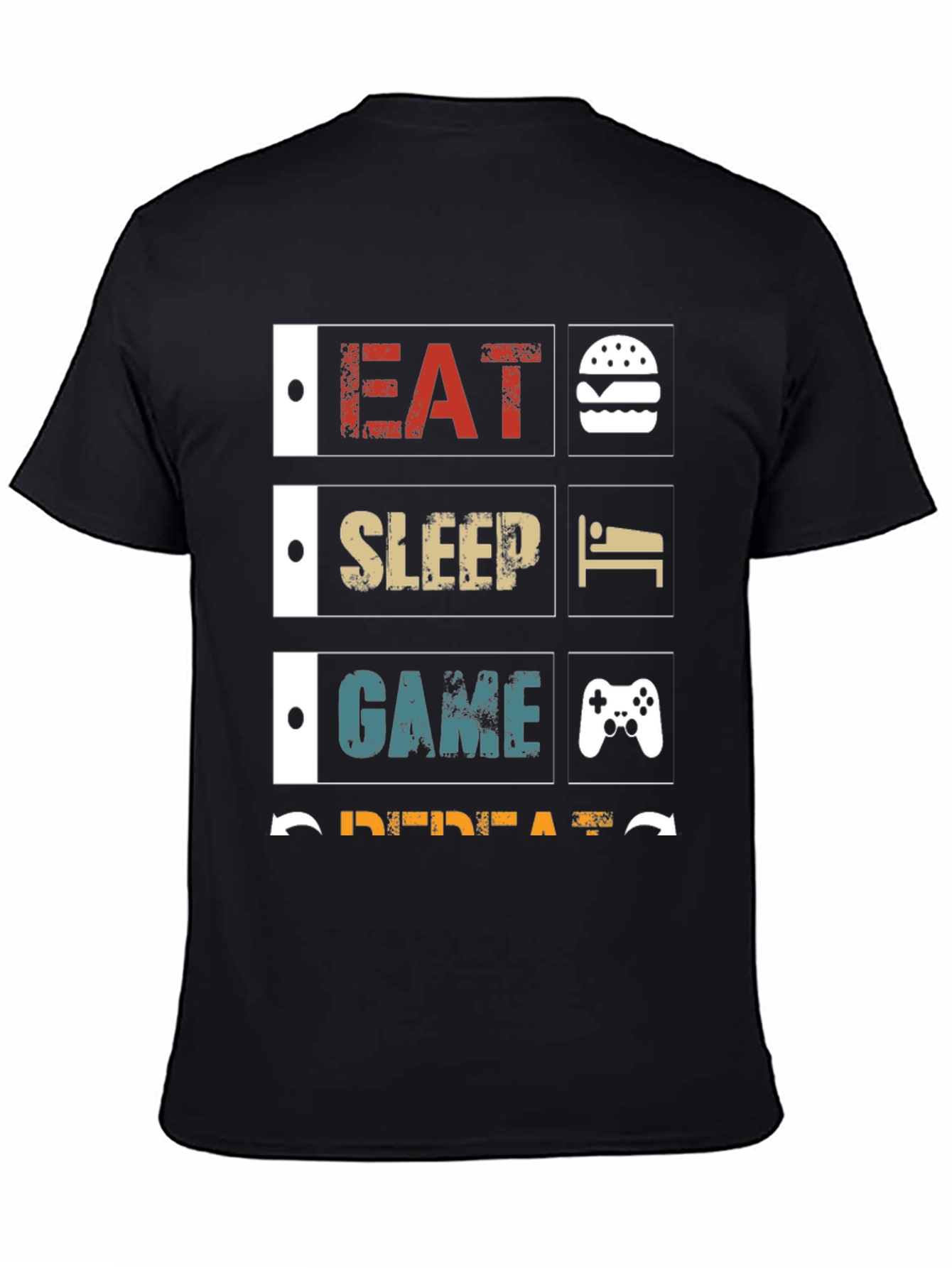 Eat Sleep Game Repeat Black Graphic Tee