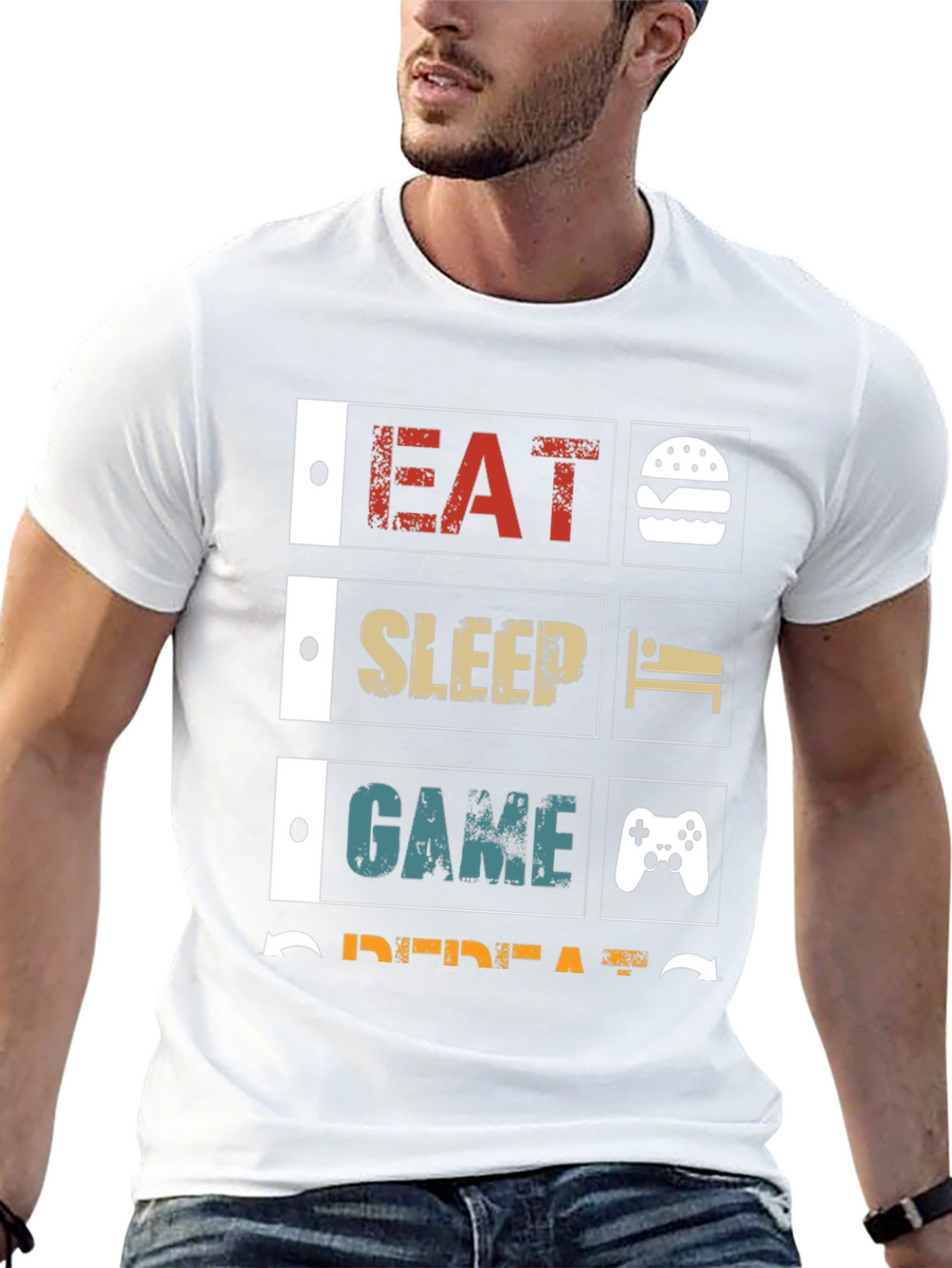 Eat Sleep Game Repeat Black Graphic Tee