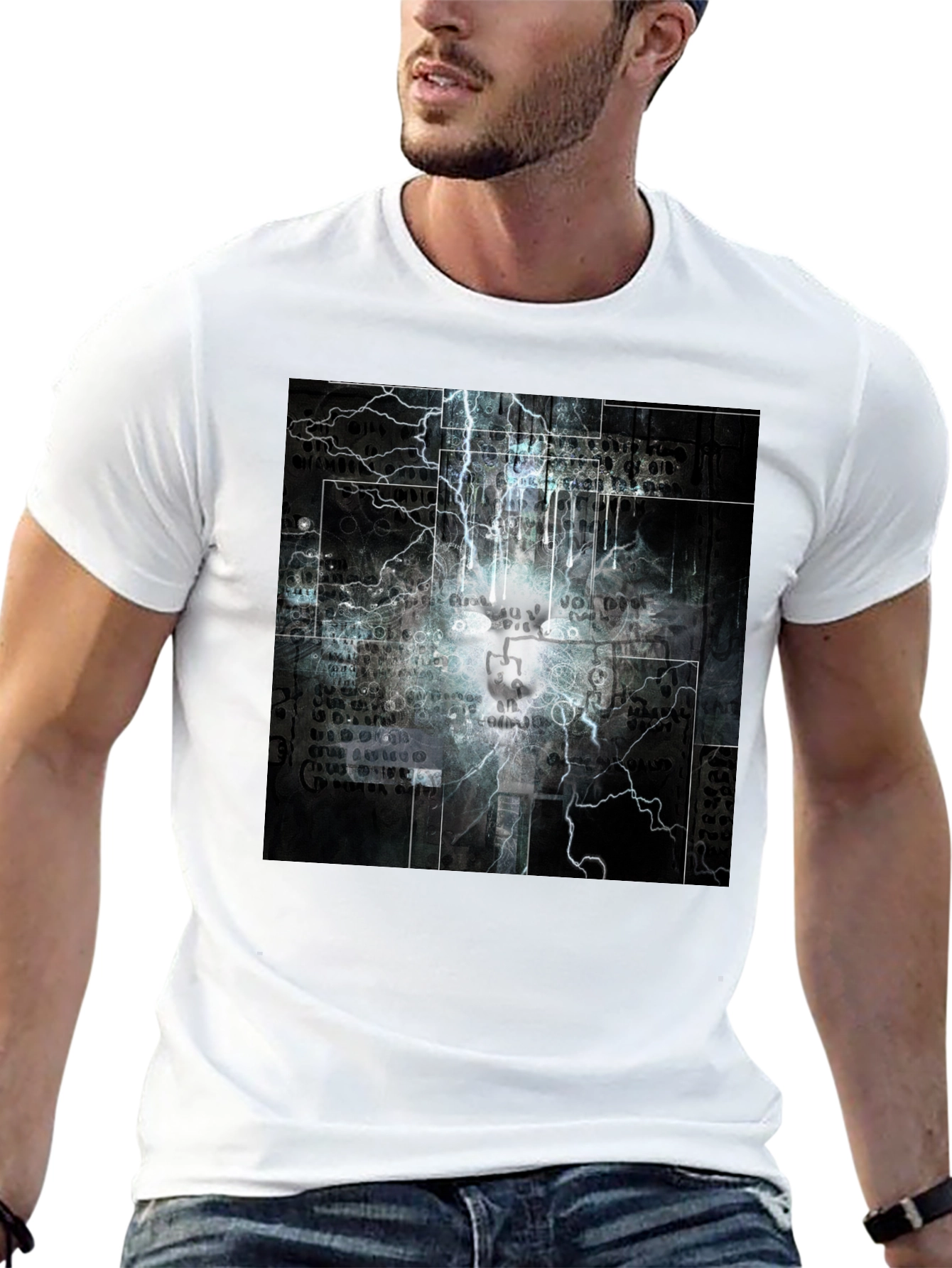 Lightning Skull Graphic Black T-Shirt