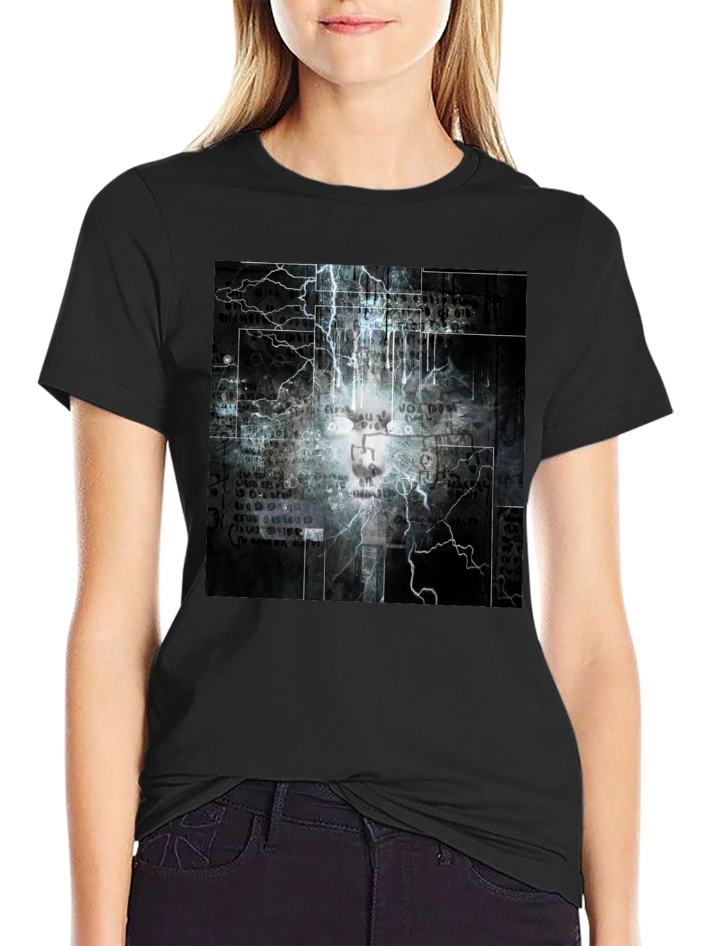 Lightning Skull Graphic Black T-Shirt