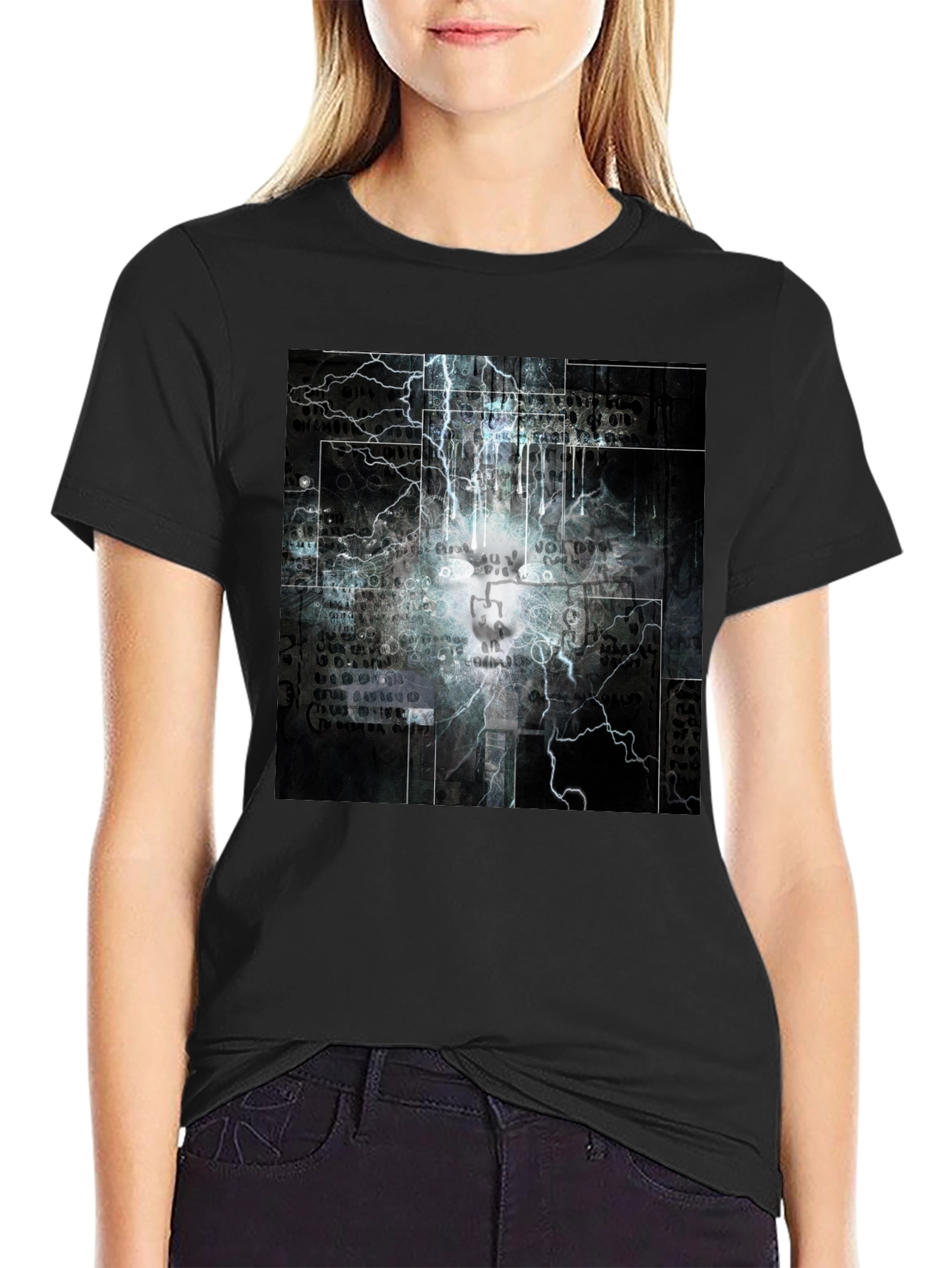 Lightning Skull Graphic Black T-Shirt