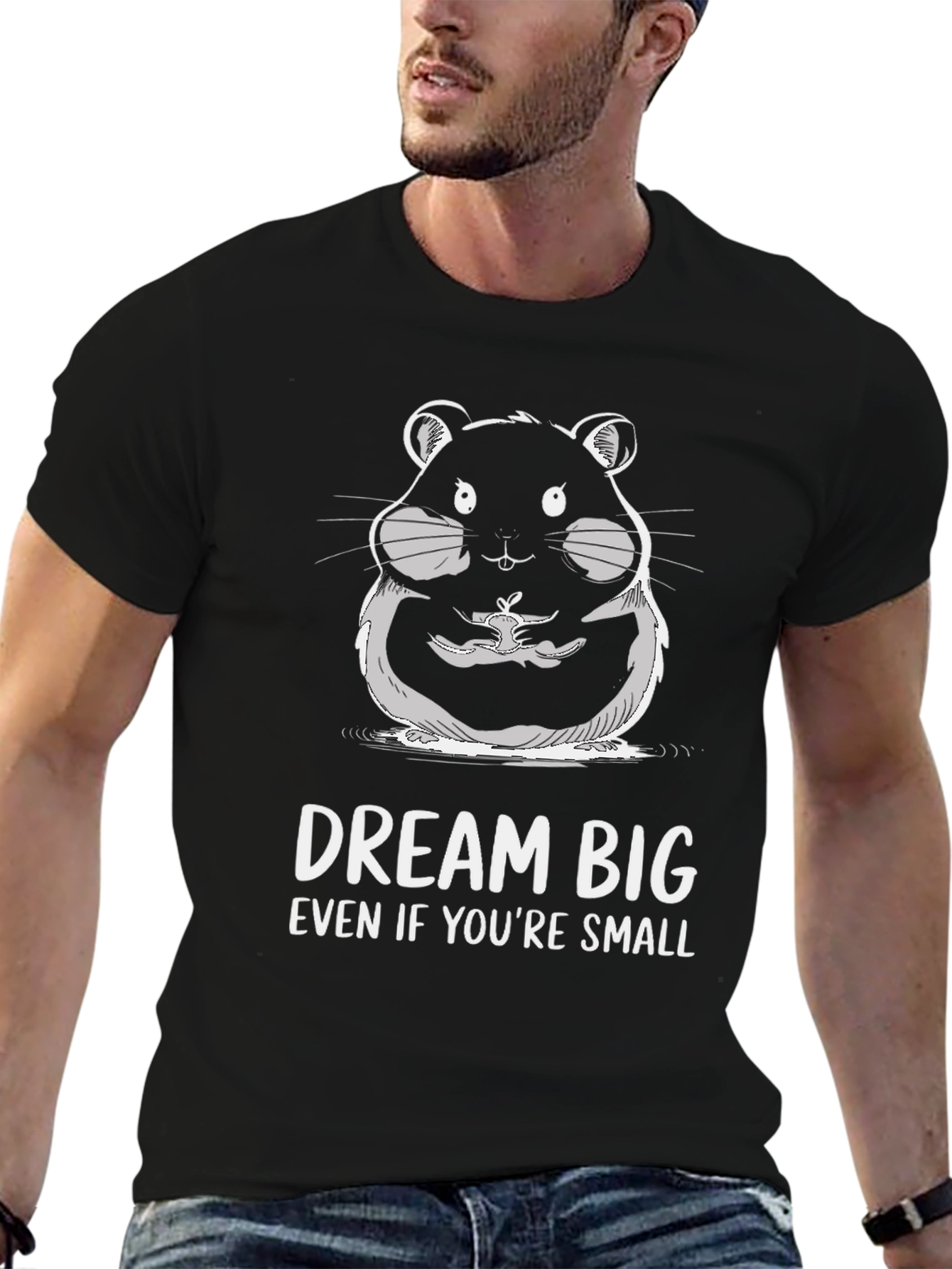 Dream Big Hamster Graphic Black T-Shirt